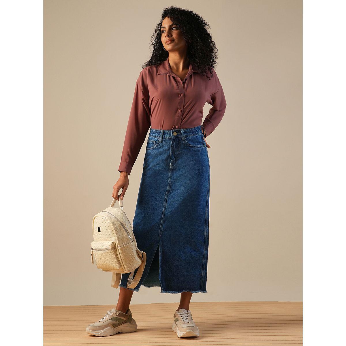 تنورة طويلة دنيم بخصر متوسط وشق-women-clothing-bottoms-skirts-image-6