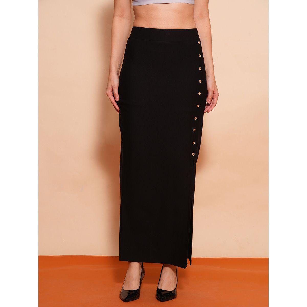 Globus X Styli Solid Side Slit Button Detailing Pencil Maxi Skirt-women-clothing-bottoms-skirts-image-1