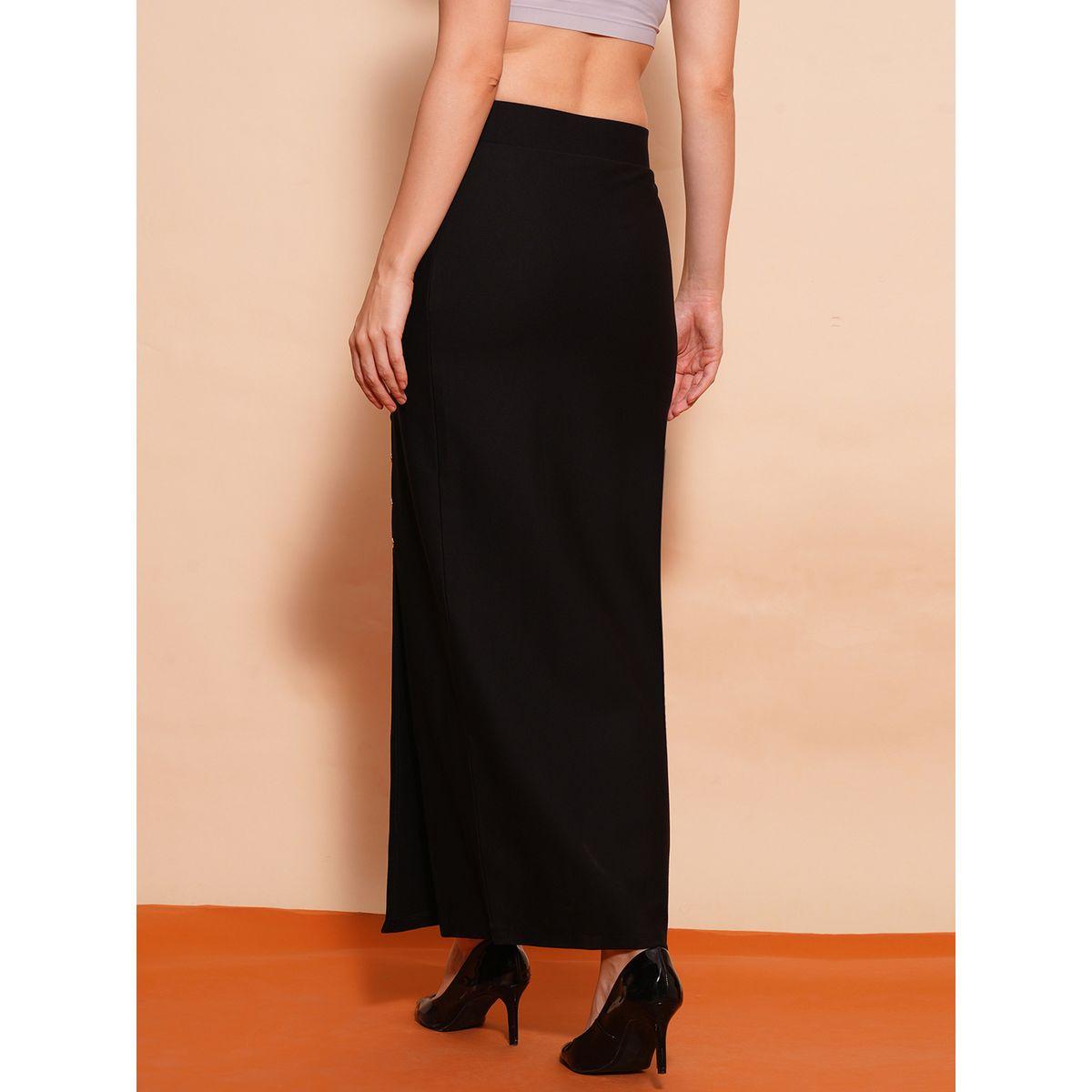 تنورة طويلة سادة بشق جانبي-women-clothing-bottoms-skirts-image-4