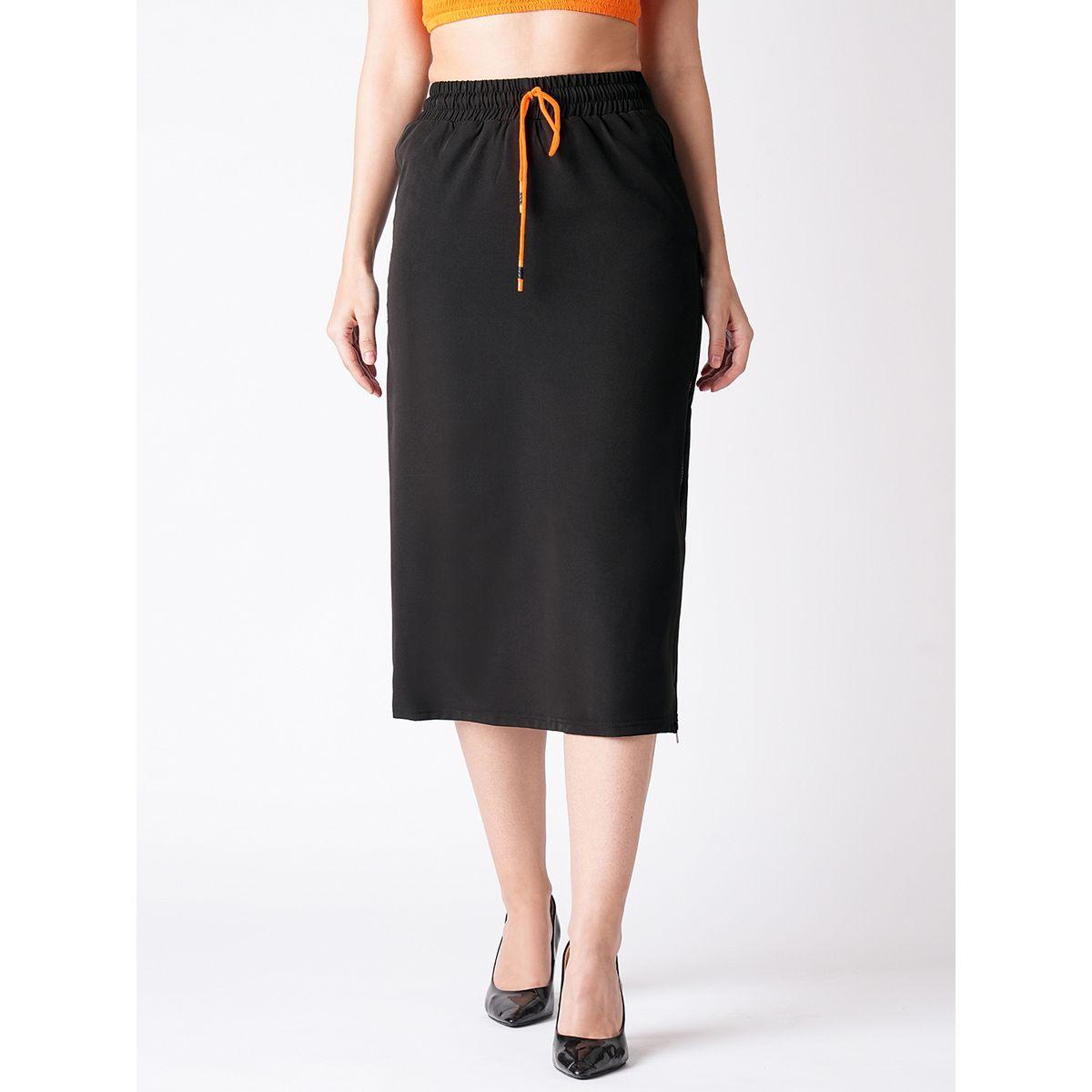 Globus X Styli Solid Straight Midi Skirt with Drawstring-women-clothing-bottoms-skirts-image-1
