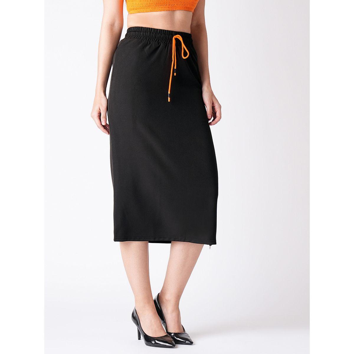 Globus X Styli Solid Straight Midi Skirt with Drawstring-women-clothing-bottoms-skirts-image-2