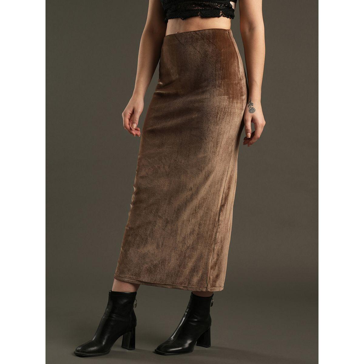 Globus X Styli Velvet Look High Rise Stretchable Pencil Midi Skirt-women-clothing-bottoms-skirts-image-2