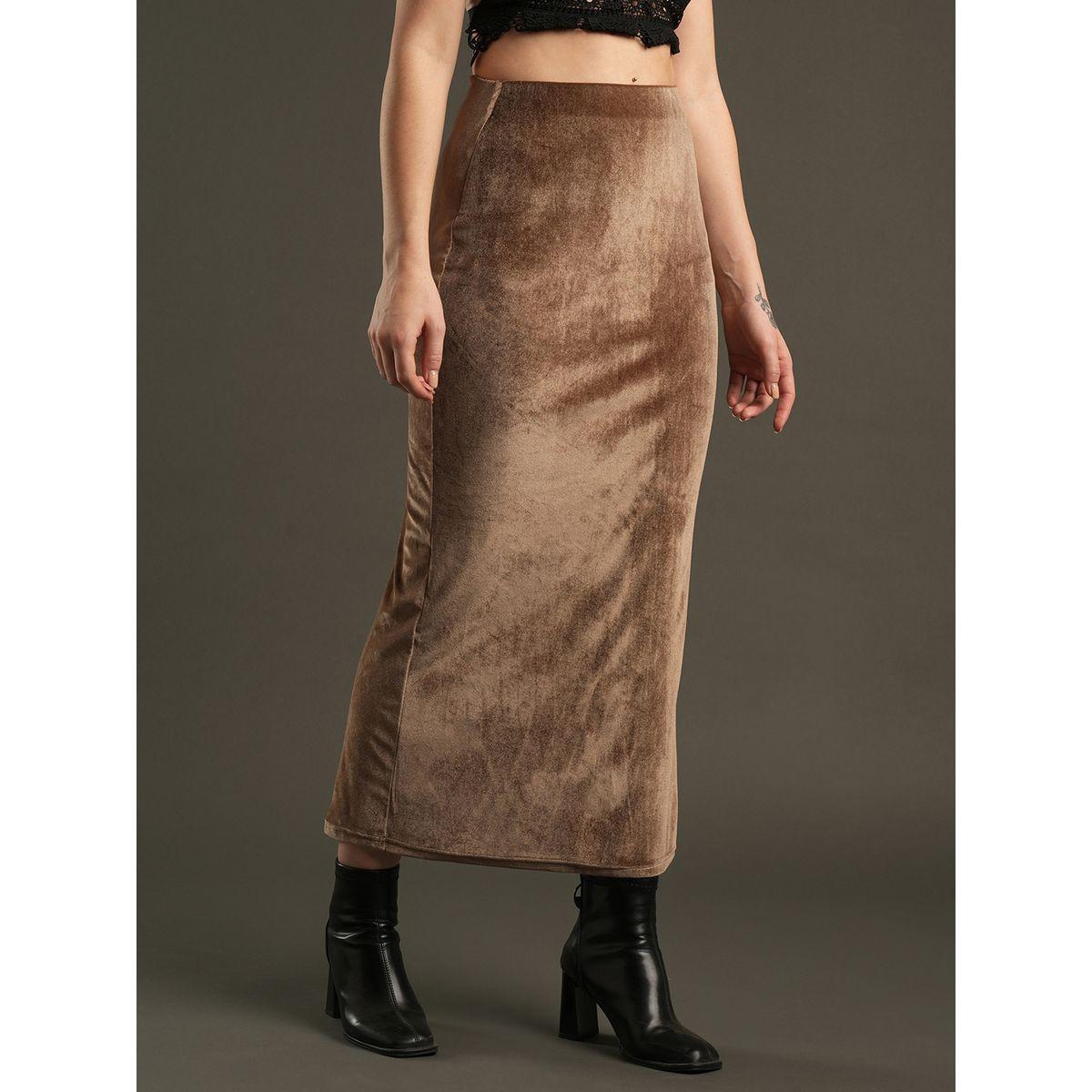 Globus X Styli Velvet Look High Rise Stretchable Pencil Midi Skirt-women-clothing-bottoms-skirts-image-3