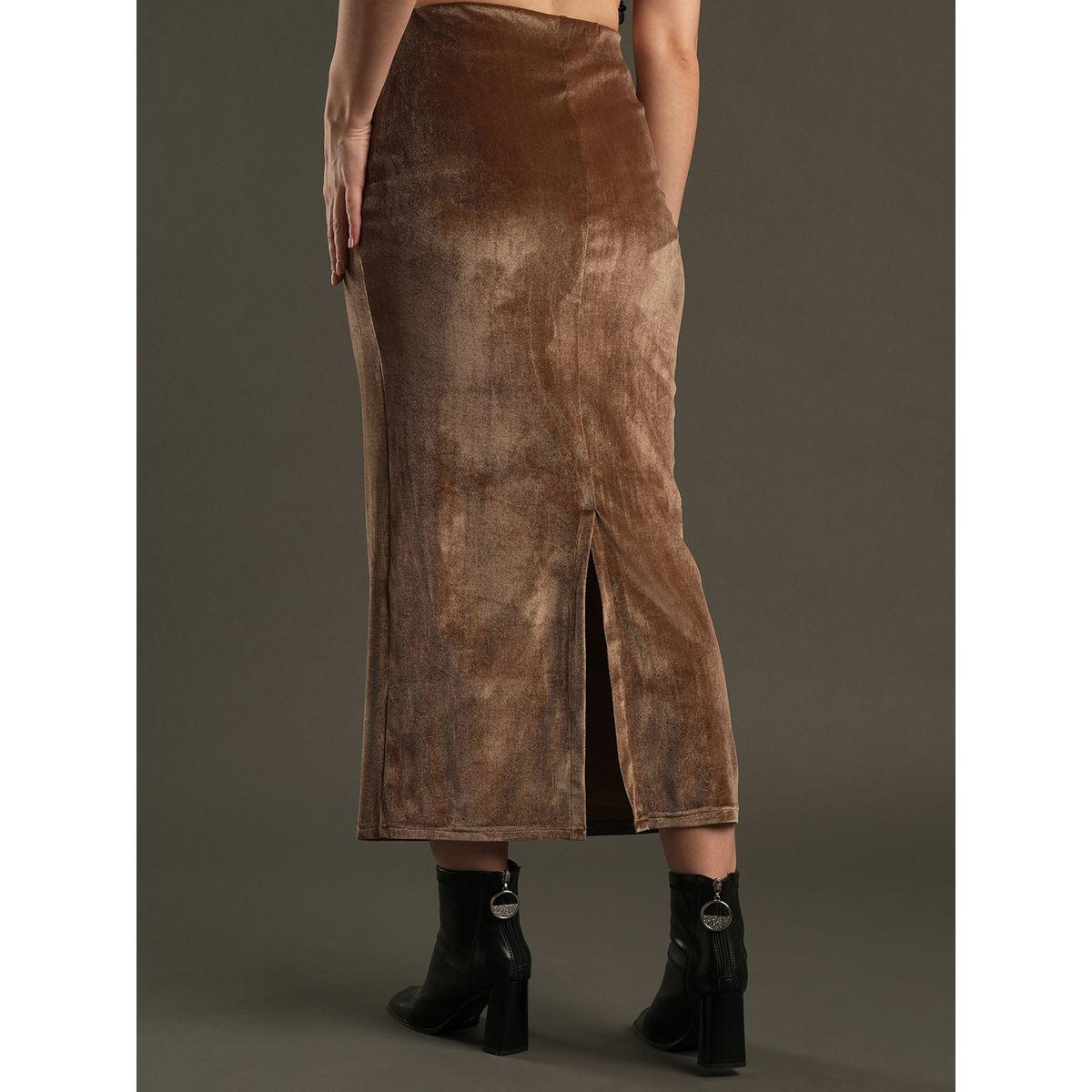 Globus X Styli Velvet Look High Rise Stretchable Pencil Midi Skirt-women-clothing-bottoms-skirts-image-4