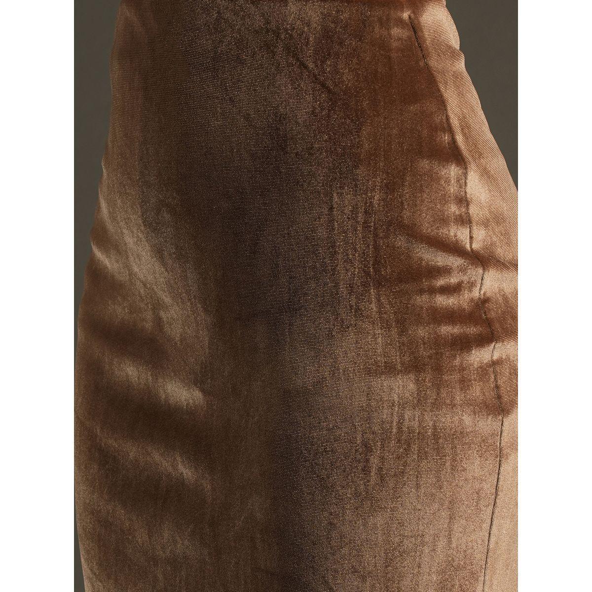 Globus X Styli Velvet Look High Rise Stretchable Pencil Midi Skirt-women-clothing-bottoms-skirts-image-5