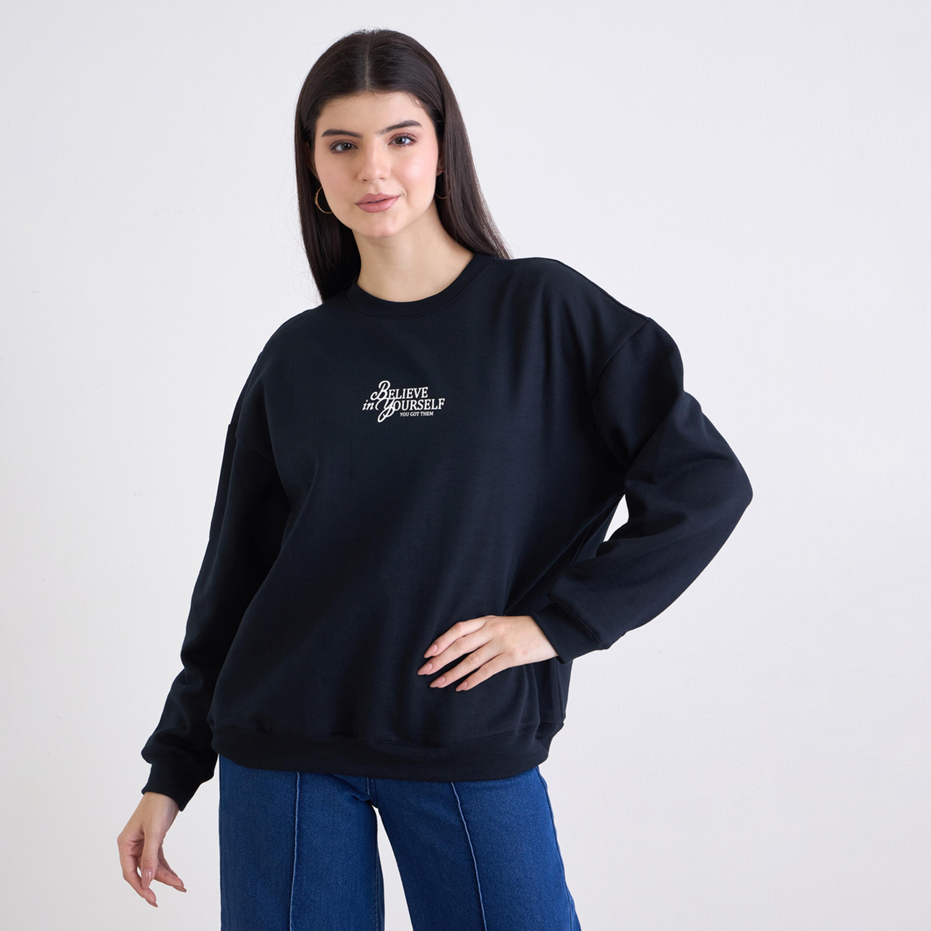 Styli Slogan Embroidered Round Neck Long Sleeves Women's Sweatshirt-women-clothing-hoodiesandsweatshirts-sweatshirts-image-1