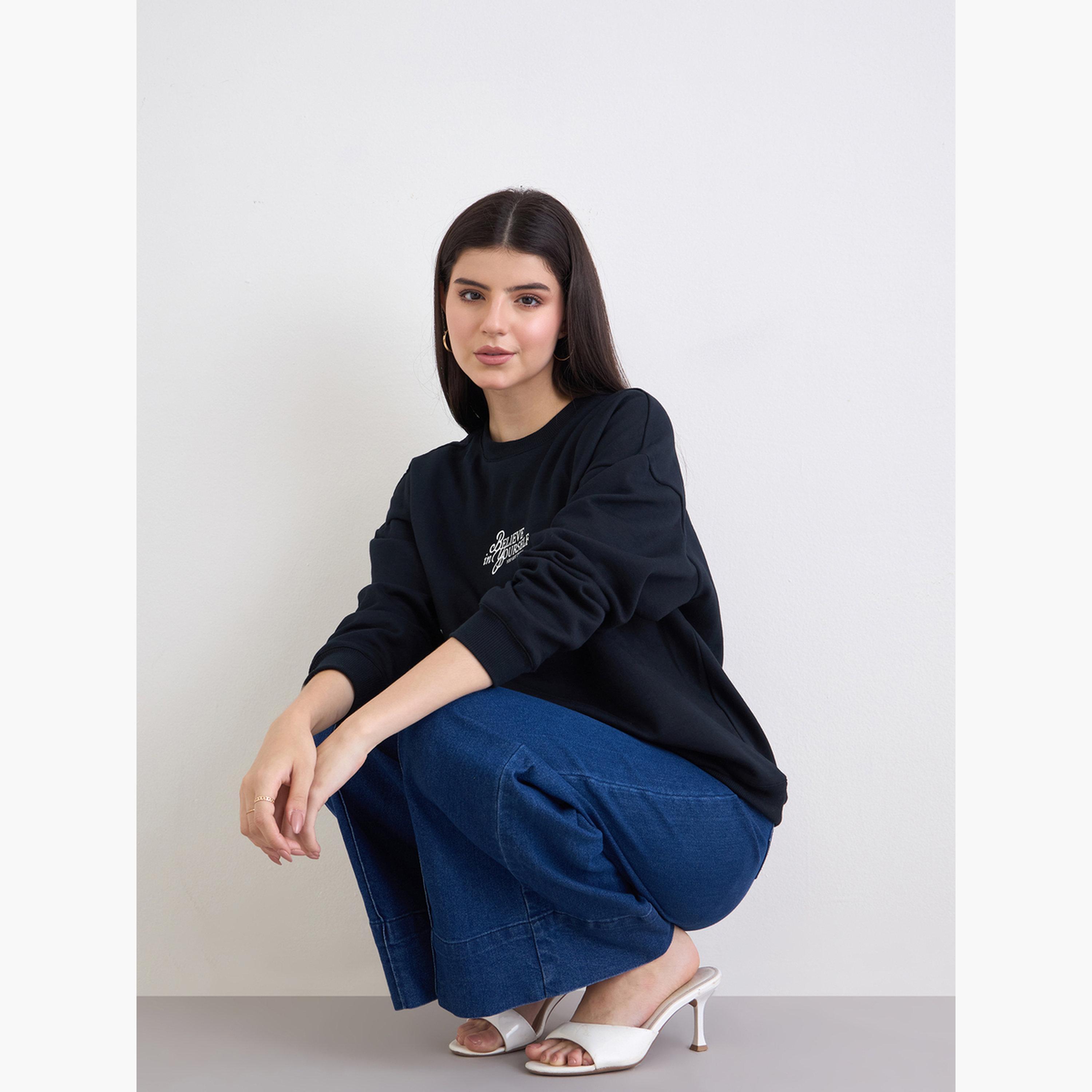Styli Slogan Embroidered Round Neck Long Sleeves Women's Sweatshirt-women-clothing-hoodiesandsweatshirts-sweatshirts-image-2
