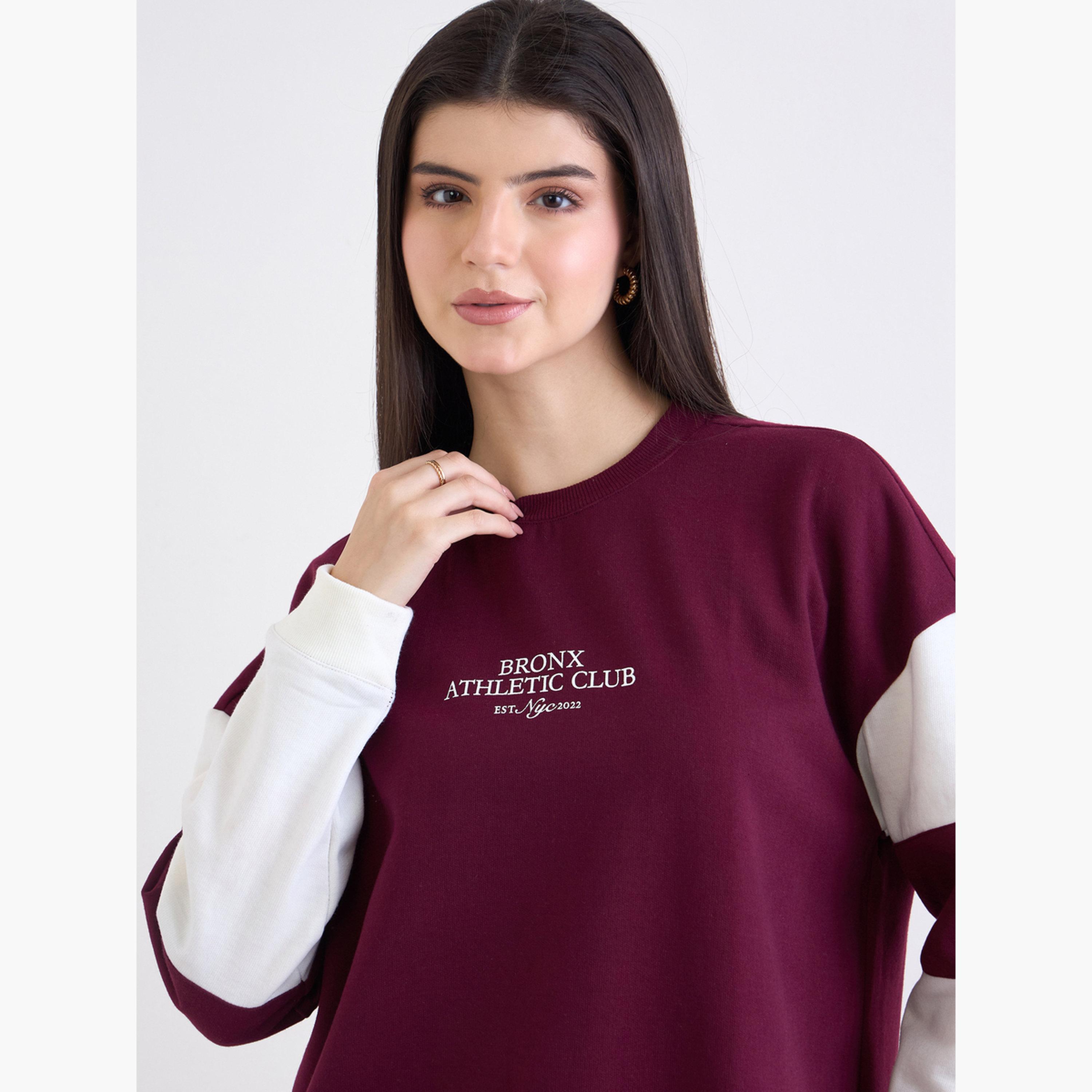 ستايلي - سويت شيرت حجم كبير بلون برغندي-women-clothing-hoodiesandsweatshirts-sweatshirts-image-4