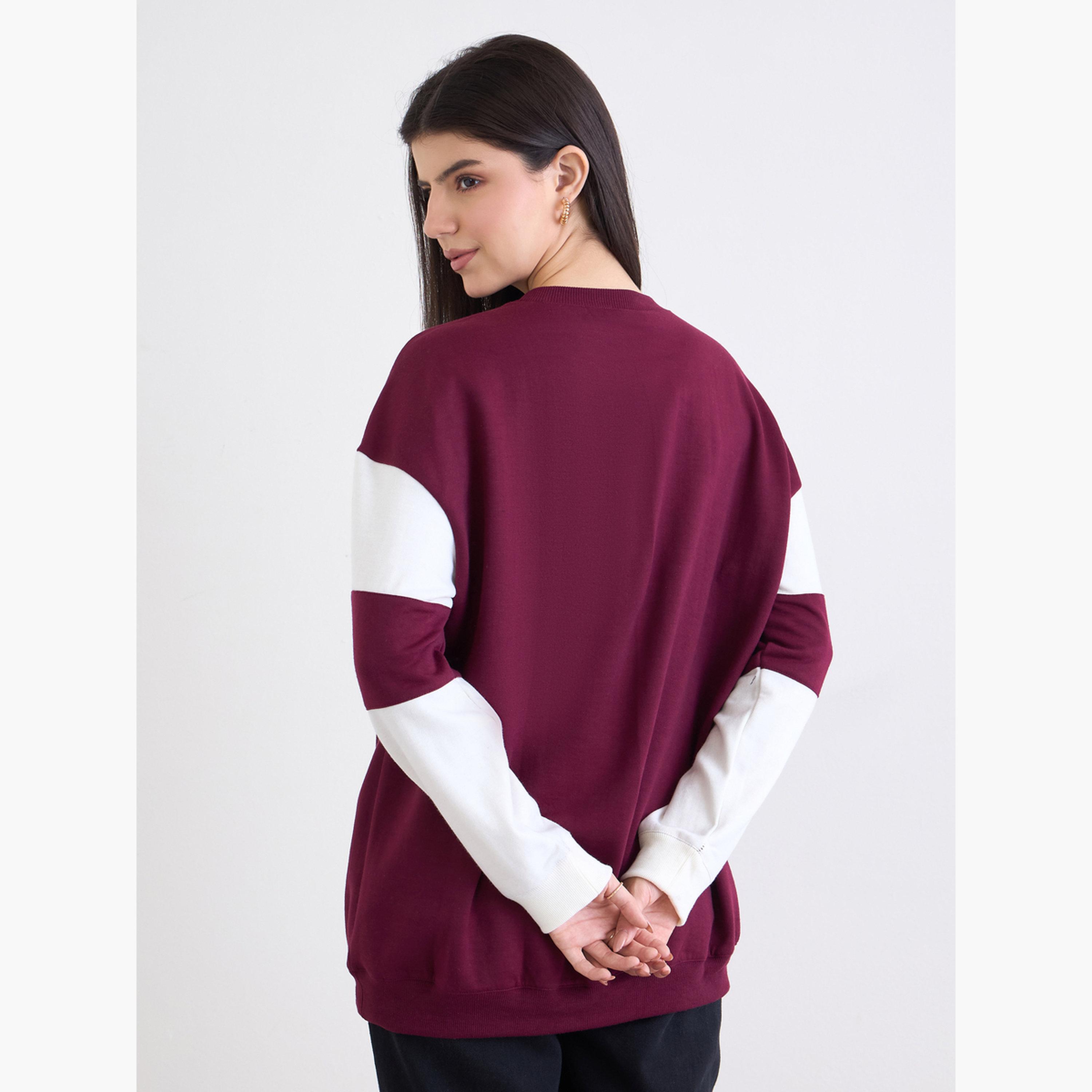 ستايلي - سويت شيرت حجم كبير بلون برغندي-women-clothing-hoodiesandsweatshirts-sweatshirts-image-5