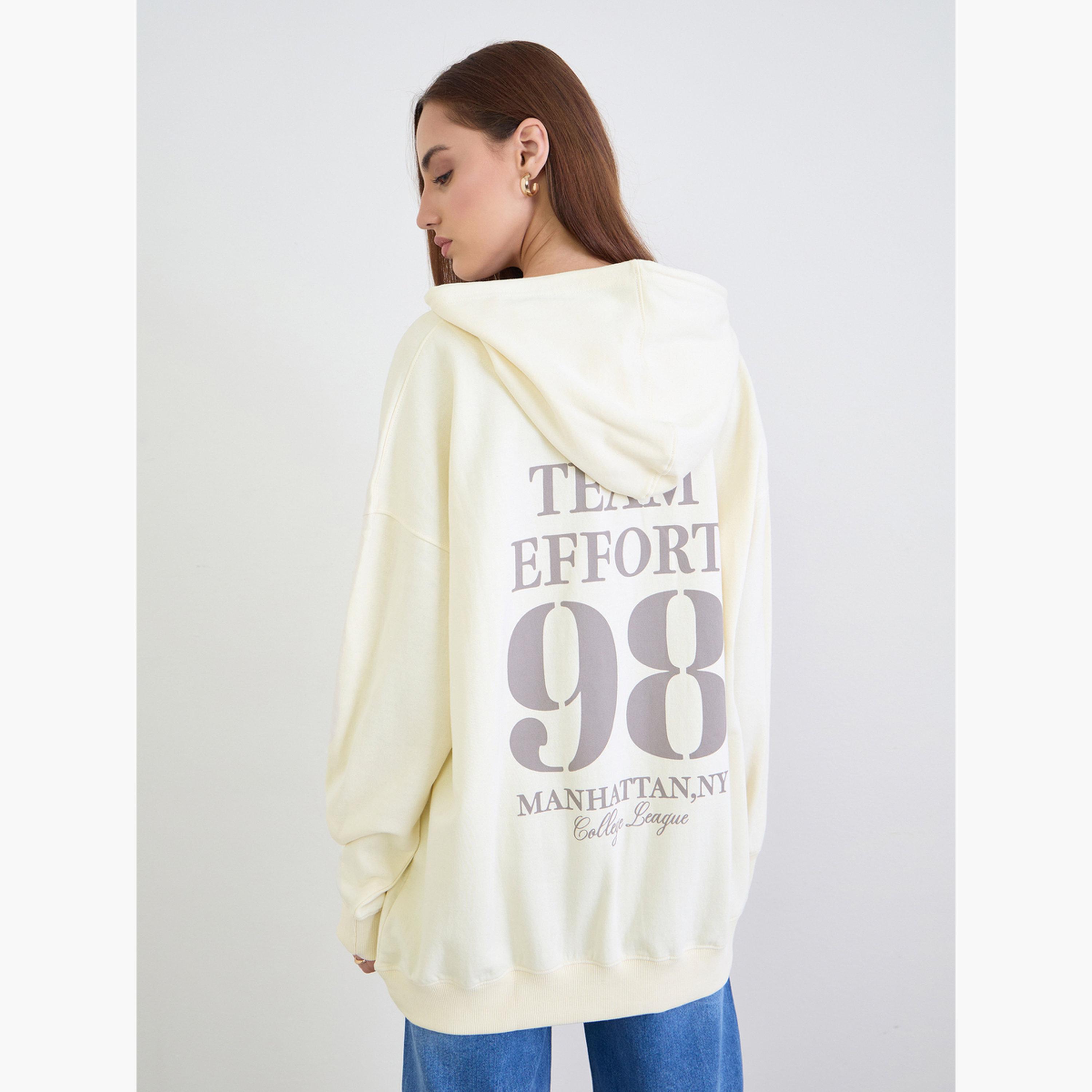 ستايلي - هودي تصميم واسع نقشة جرافيكية لون أوف وايت للنساء -women-clothing-hoodiesandsweatshirts-hoodies-image-5