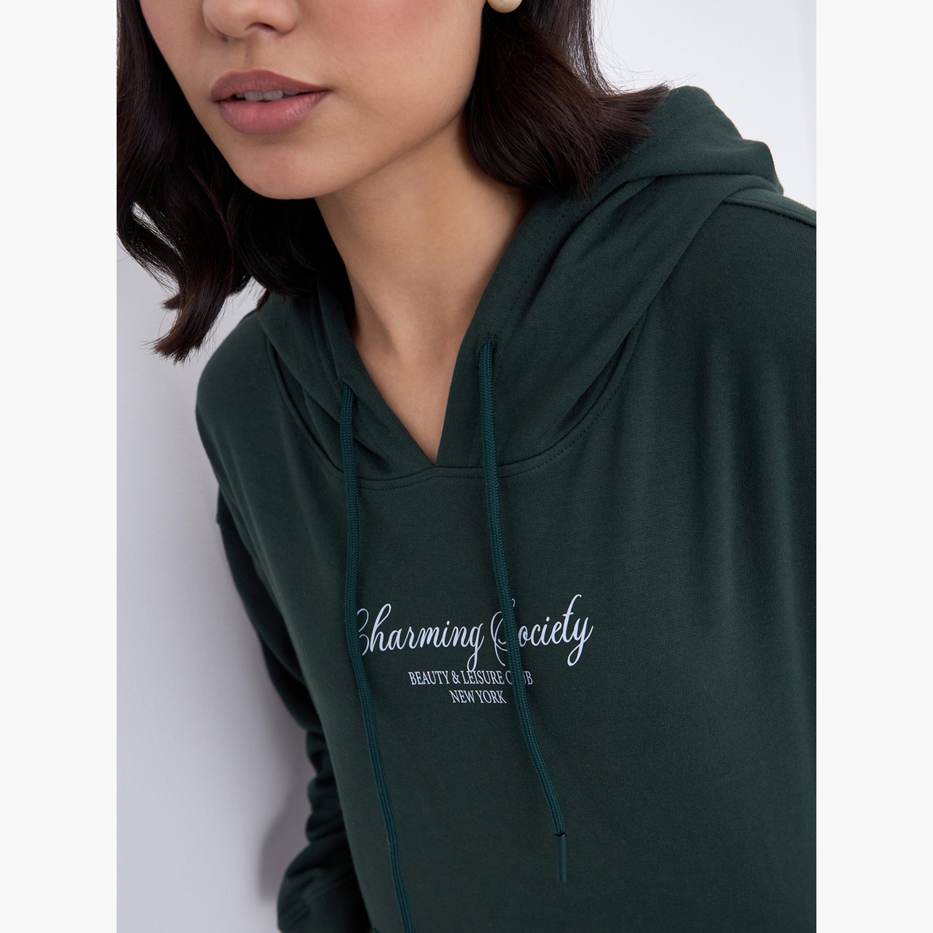 ستايلي - هودي حجم كبير بطبعة شعار لون أخضر الداكن-women-clothing-hoodiesandsweatshirts-hoodies-image-5
