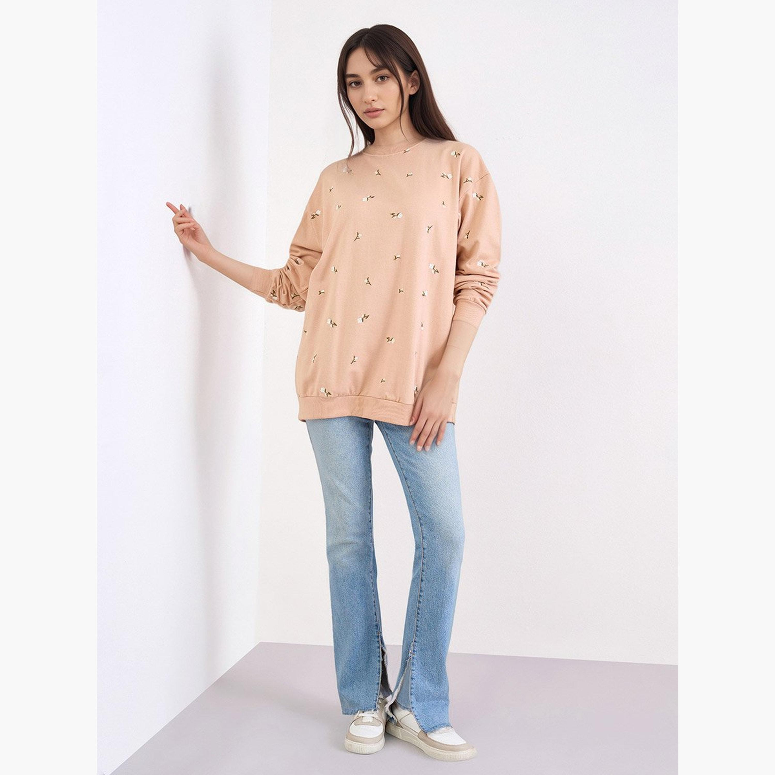 ستايلي - سويت شيرت بيج بقصّة عادية وتطريز طويل-women-winterwear-hoodiesandsweatshirts-sweatshirts-image-1