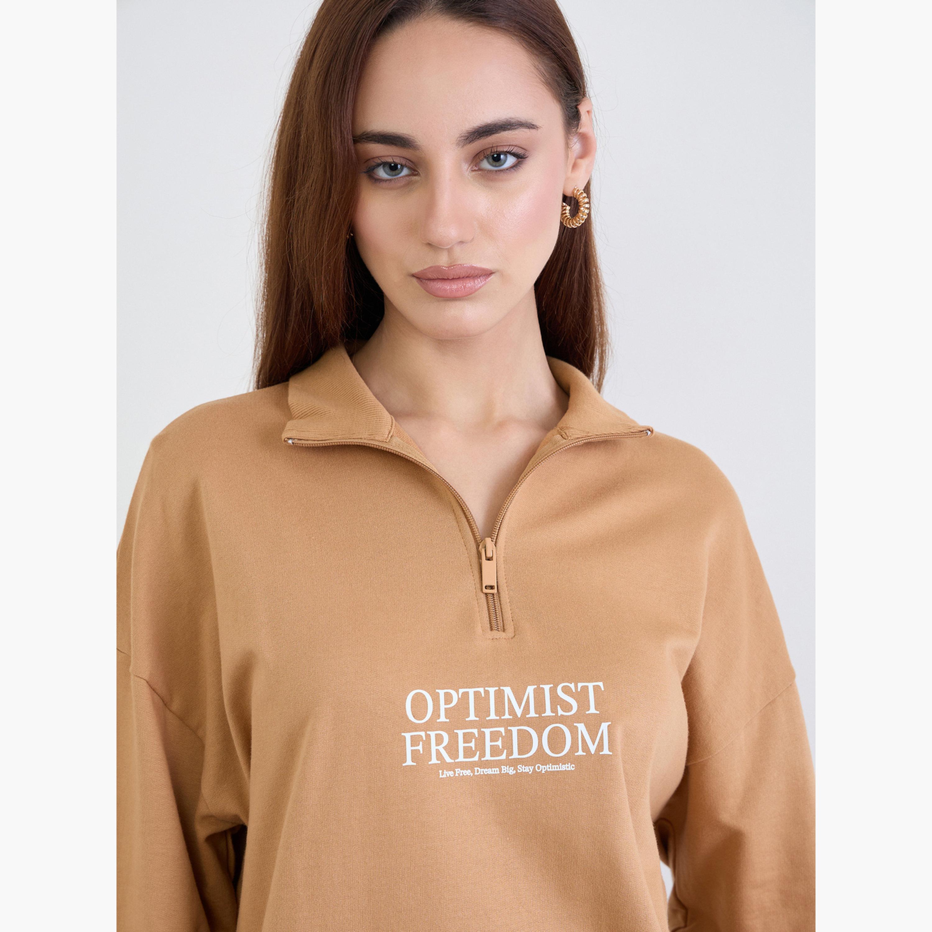 Styli Slogan Print Collared Long Sleeves Women's Sweatshirt-women-winterwear-hoodiesandsweatshirts-sweatshirts-image-4