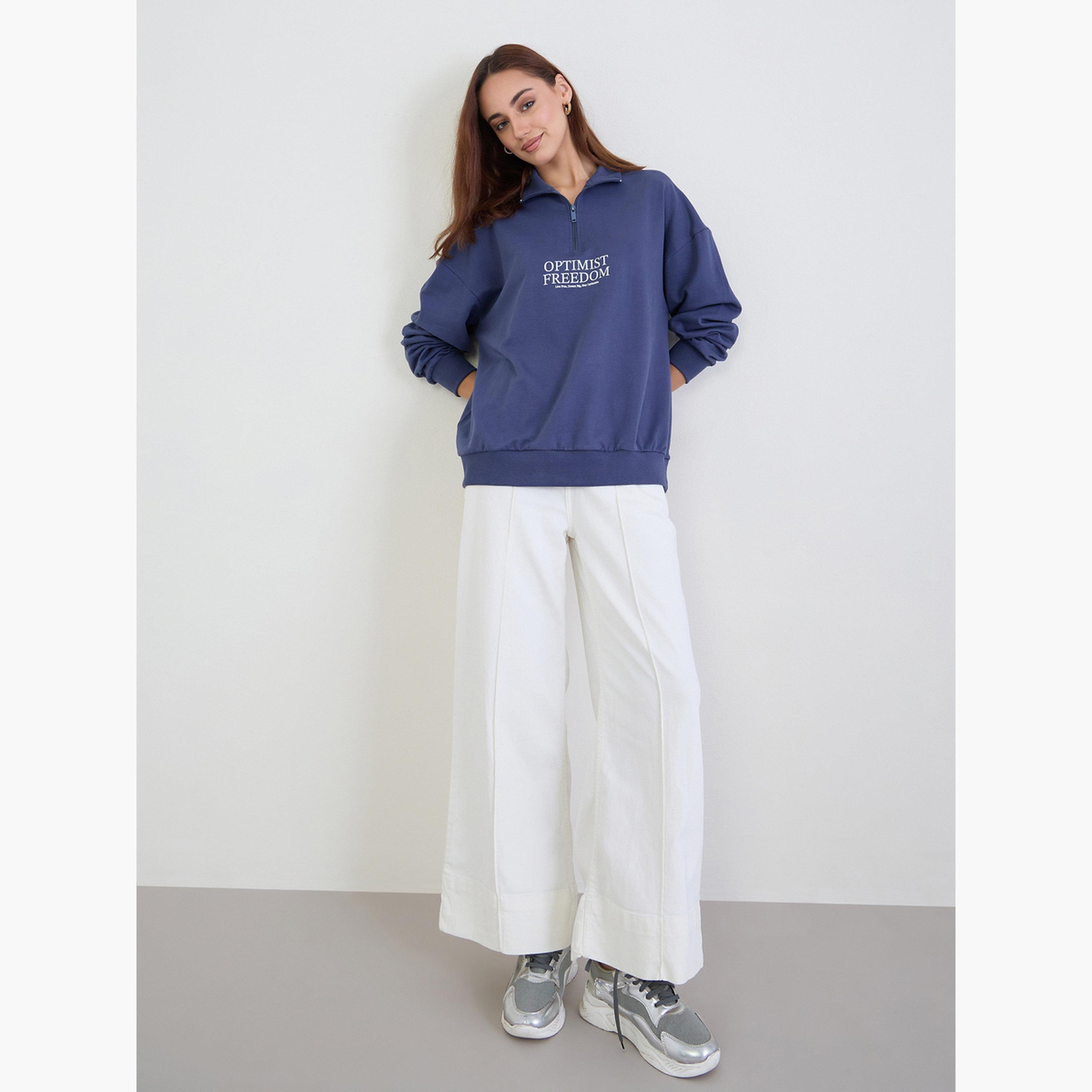 Styli Slogan Print Collared Long Sleeves Women's Sweatshirt-women-winterwear-hoodiesandsweatshirts-sweatshirts-image-2