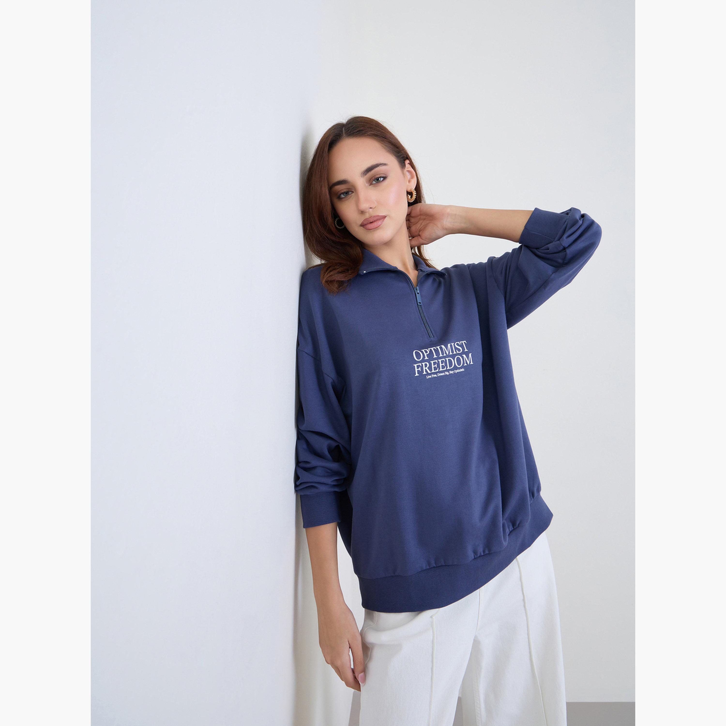 Styli Slogan Print Collared Long Sleeves Women's Sweatshirt-women-winterwear-hoodiesandsweatshirts-sweatshirts-image-3
