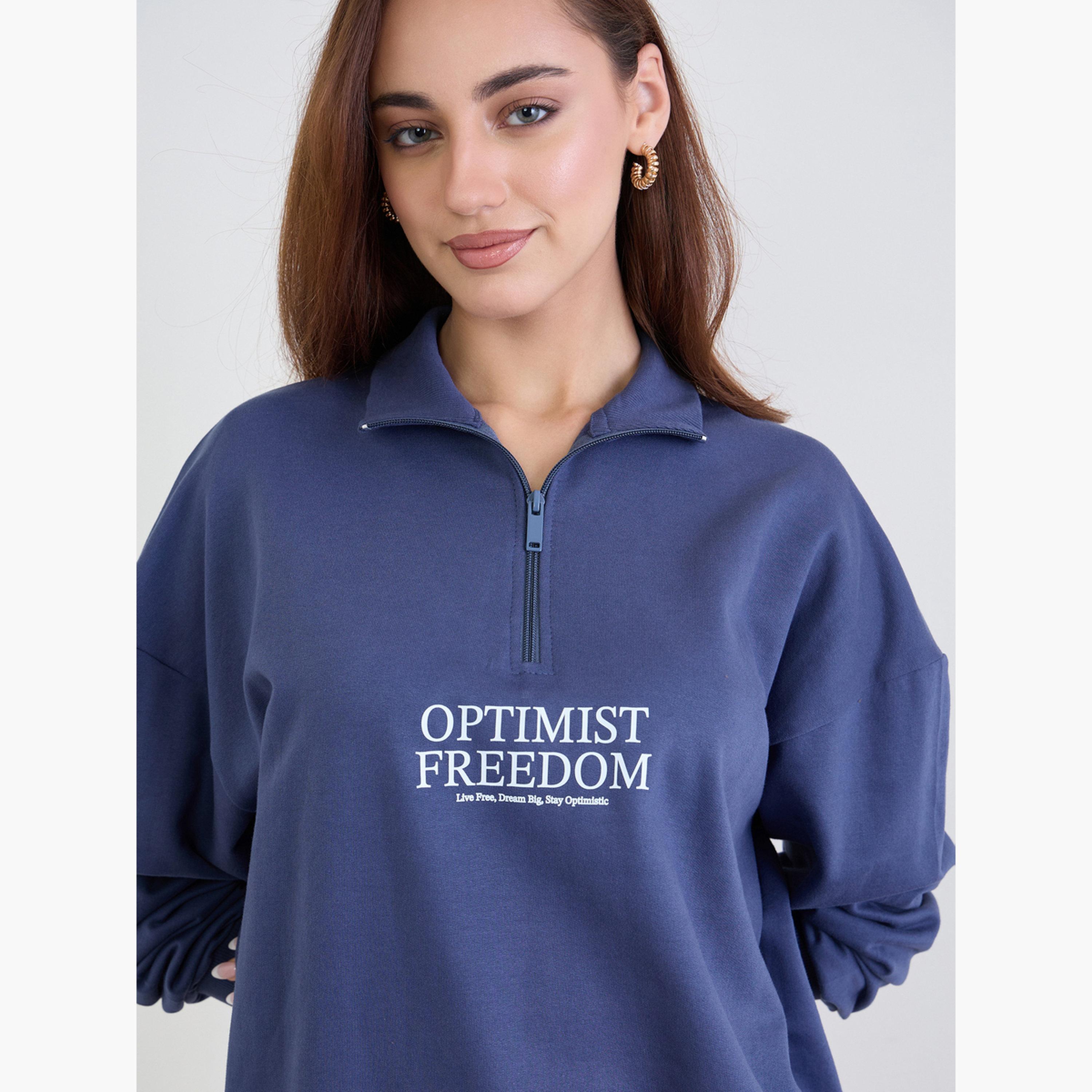 Styli Slogan Print Collared Long Sleeves Women's Sweatshirt-women-winterwear-hoodiesandsweatshirts-sweatshirts-image-5