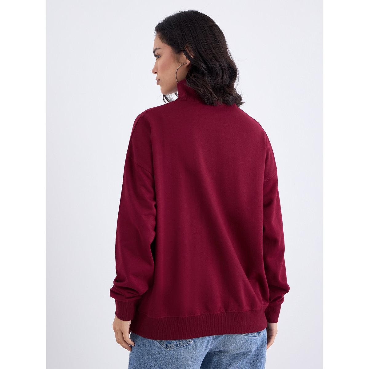 Styli Burgundy Embroidered Longline Sweatshirt-women-winterwear-hoodiesandsweatshirts-hoodies-image-5