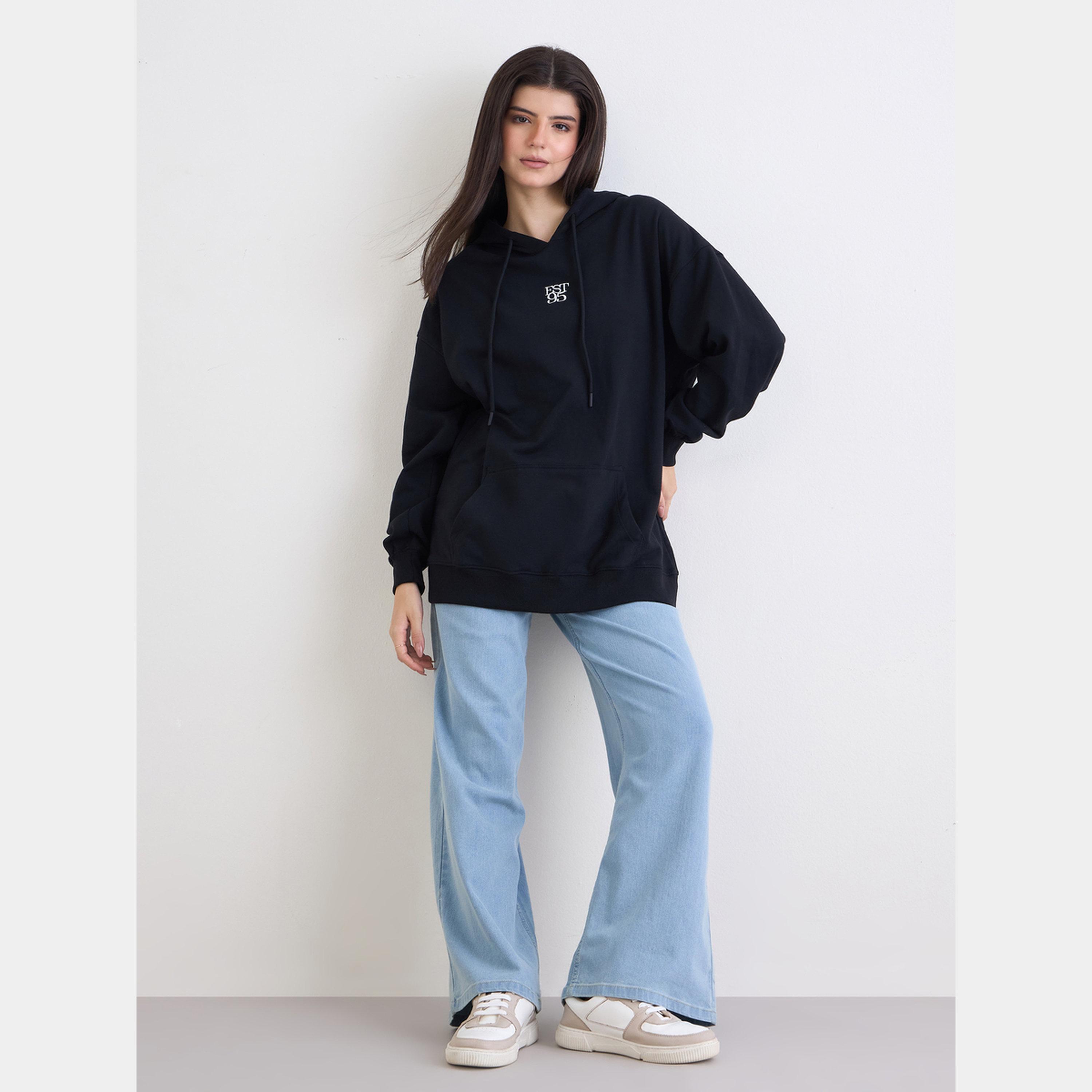 Styli Black Embroidered Oversized Hoodie-women-clothing-hoodiesandsweatshirts-hoodies-image-2