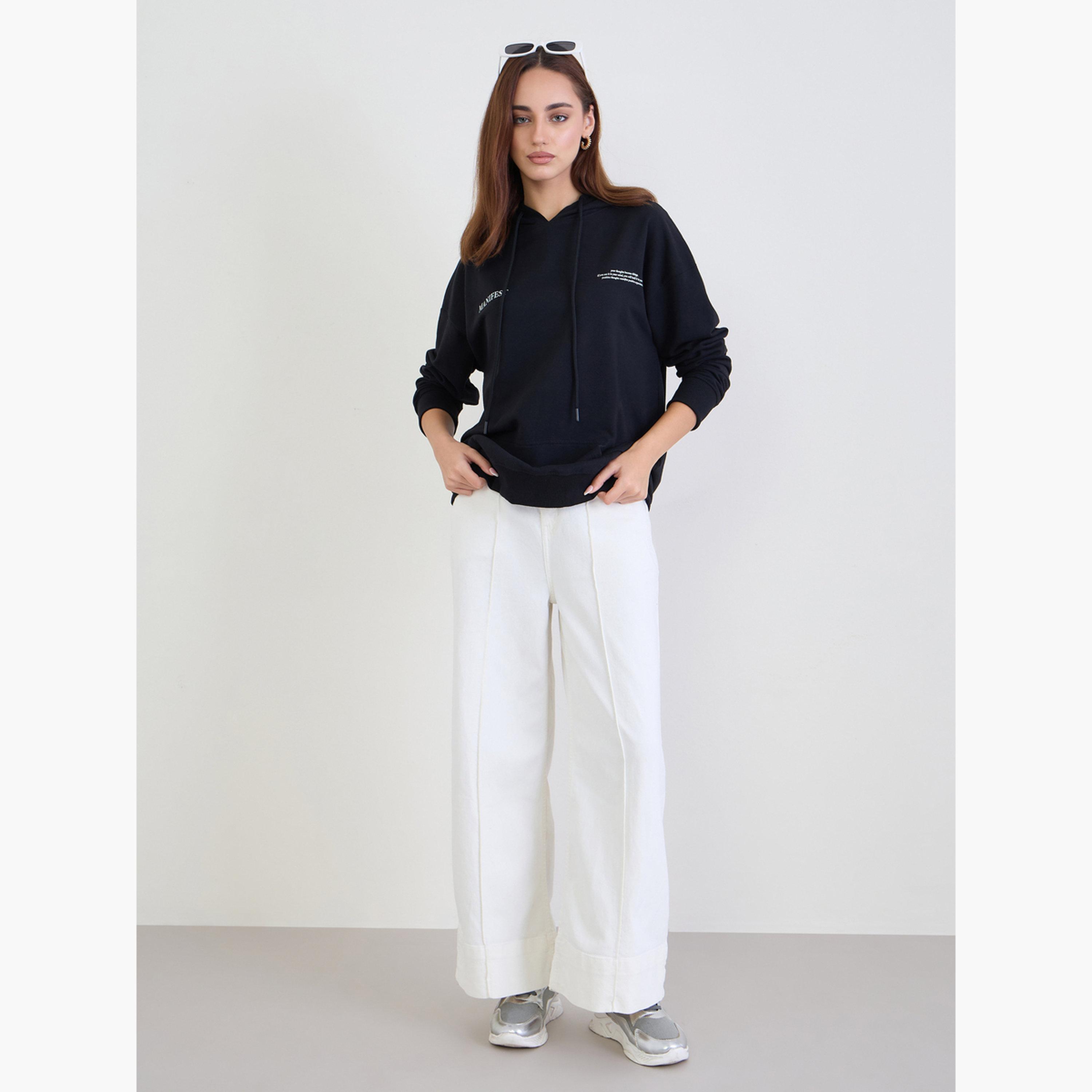 ستايلي - هودي طويل بشعار لون أسود-women-clothing-hoodiesandsweatshirts-hoodies-image-2