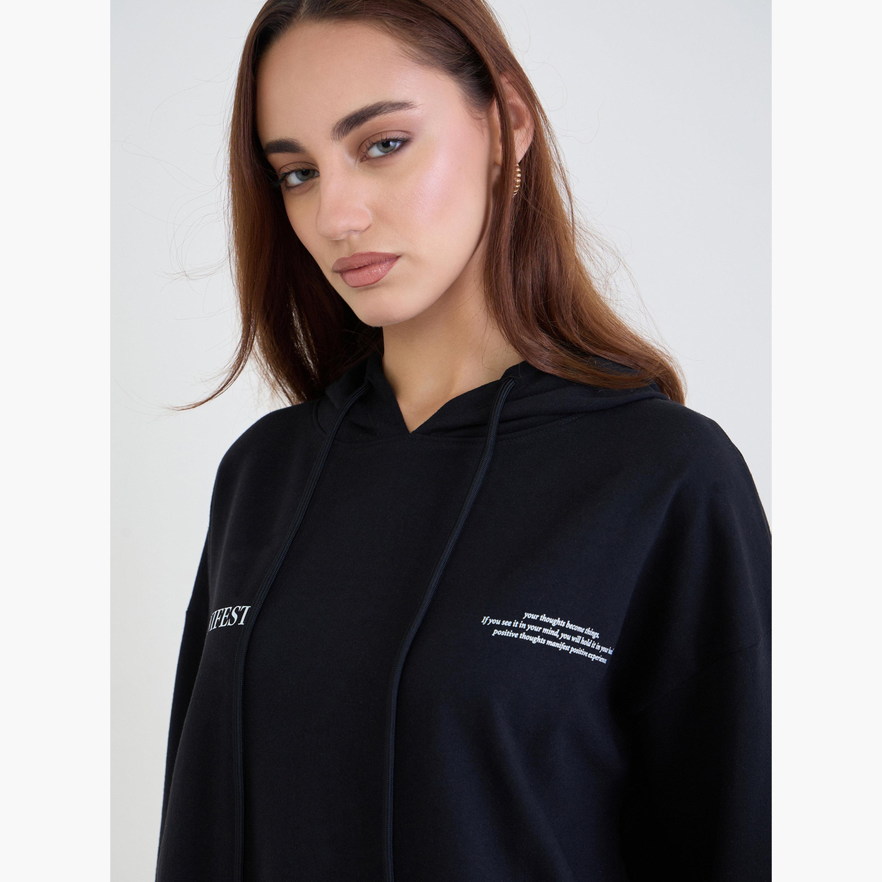 ستايلي - هودي طويل بشعار لون أسود-women-clothing-hoodiesandsweatshirts-hoodies-image-4