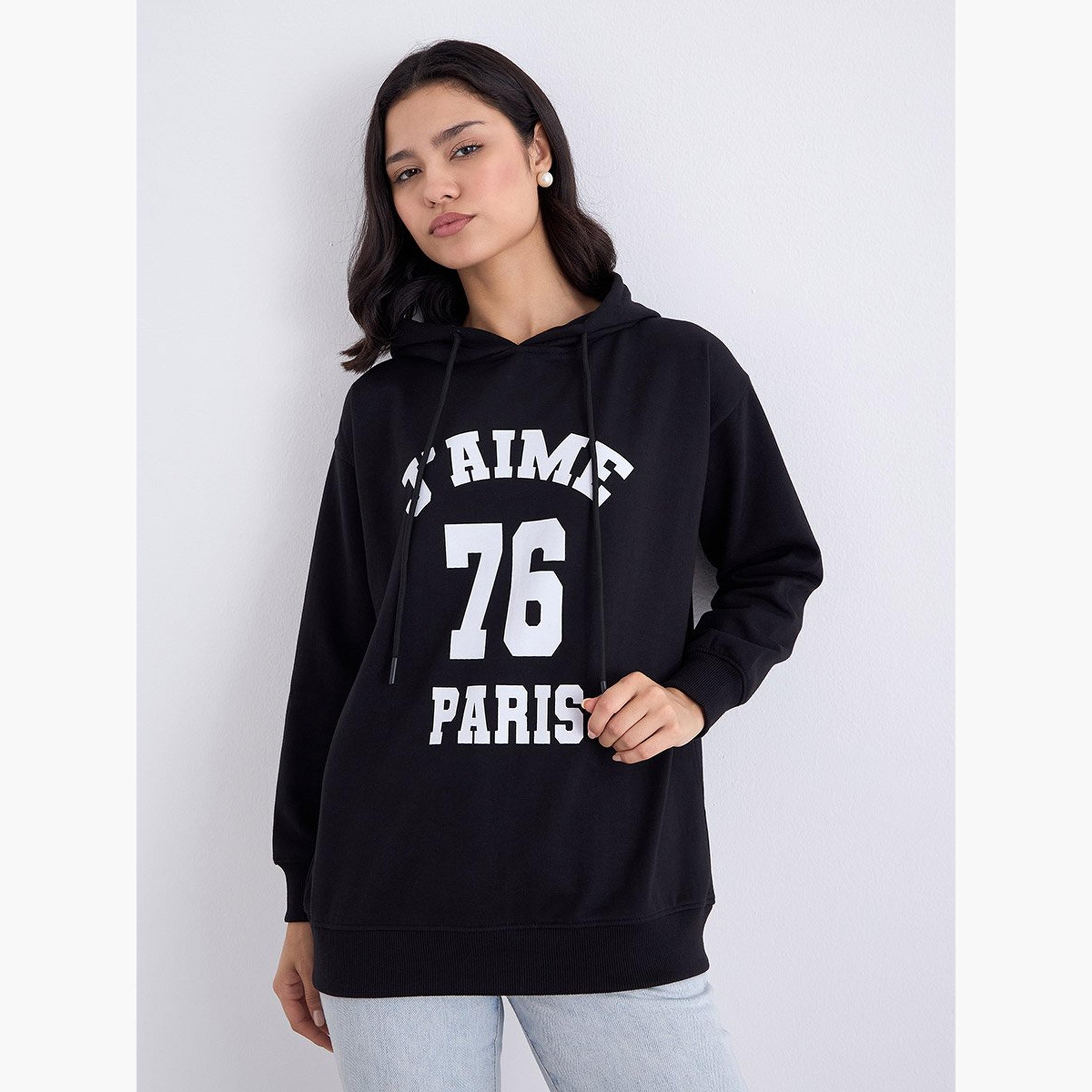 ستايلي - هودي بطبعة جرافيكية طويلة لون أسود-women-clothing-hoodiesandsweatshirts-hoodies-image-3
