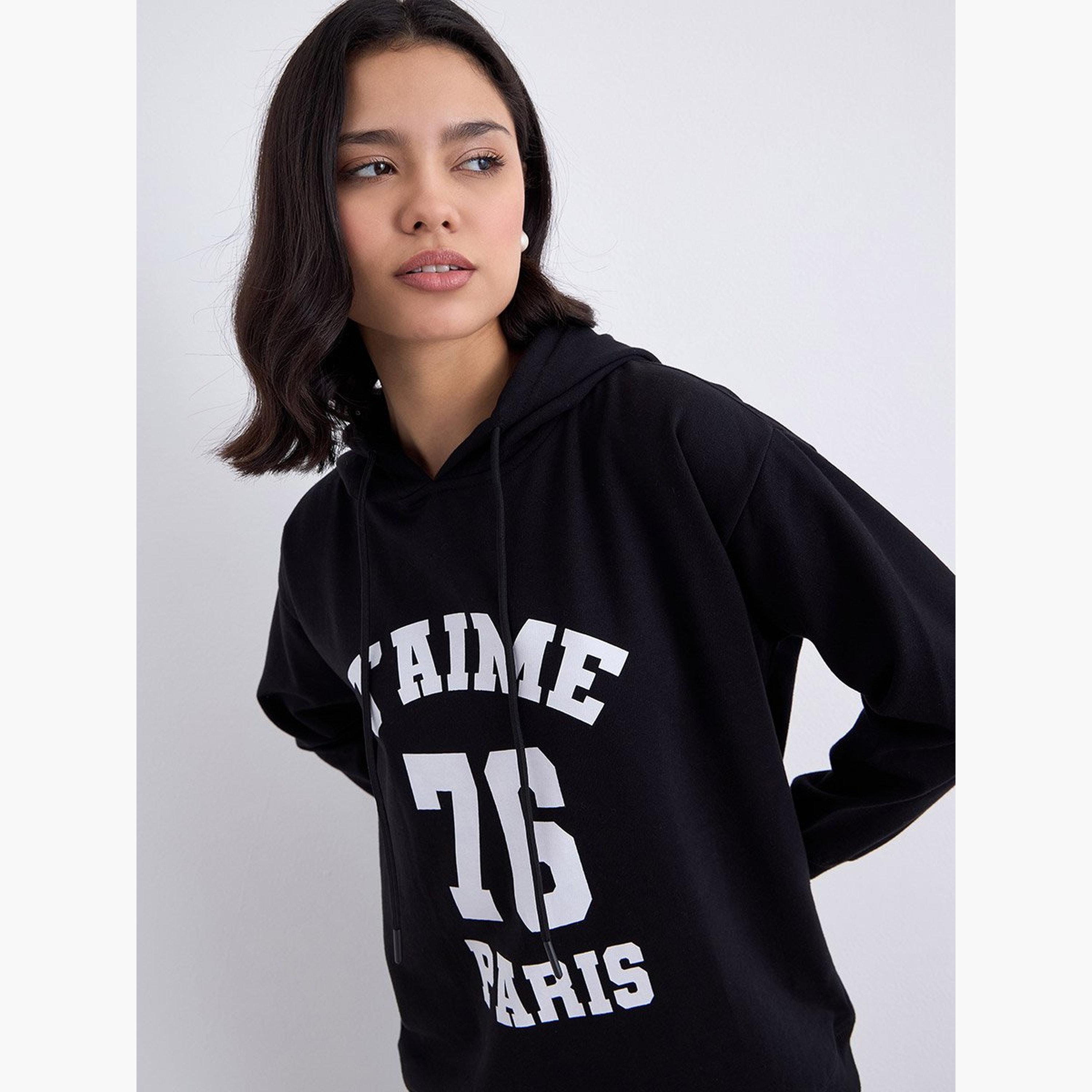 ستايلي - هودي بطبعة جرافيكية طويلة لون أسود-women-clothing-hoodiesandsweatshirts-hoodies-image-4