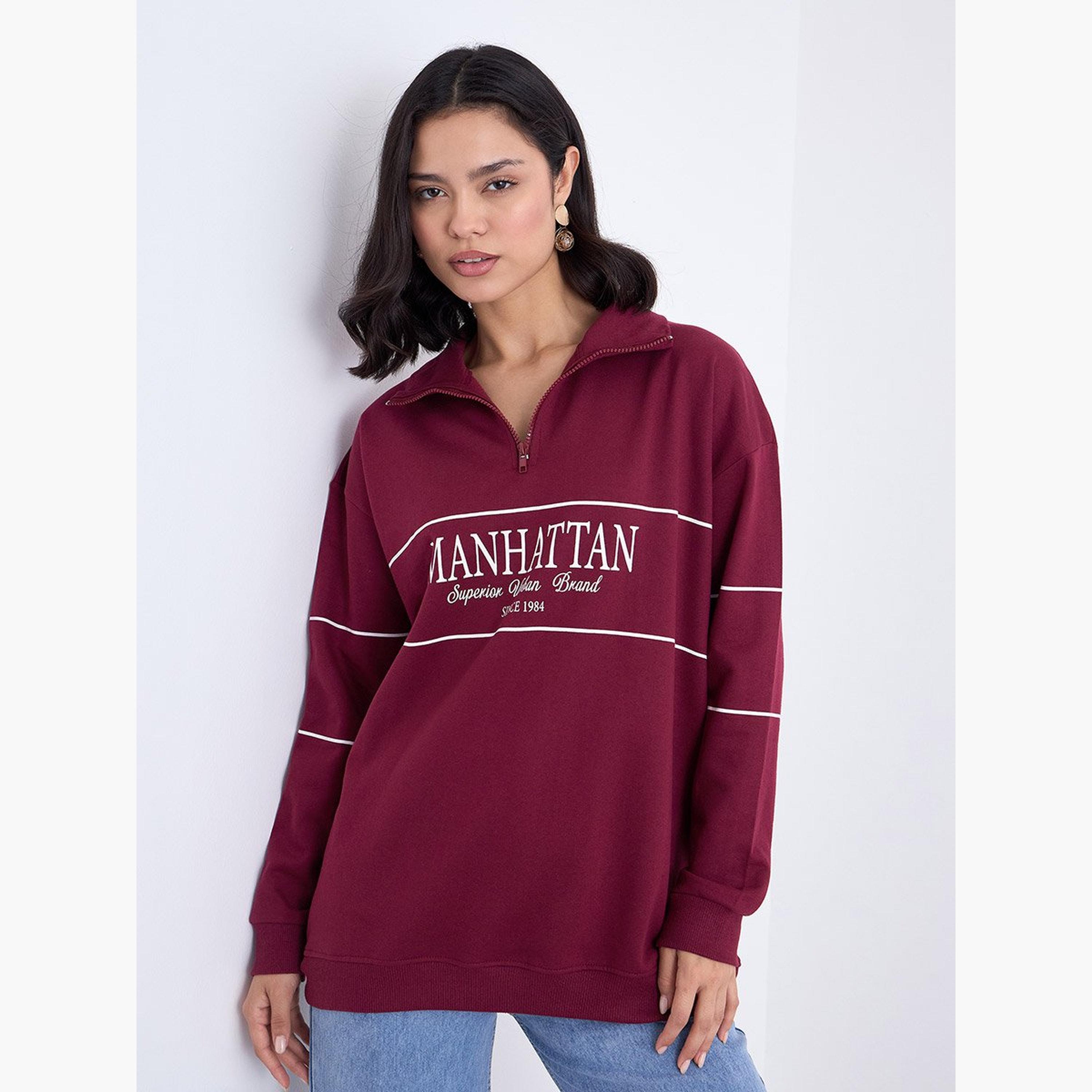 ستايلي - سويت شيرت للنساء طويل لون عنابي-women-winterwear-hoodiesandsweatshirts-sweatshirts-image-1