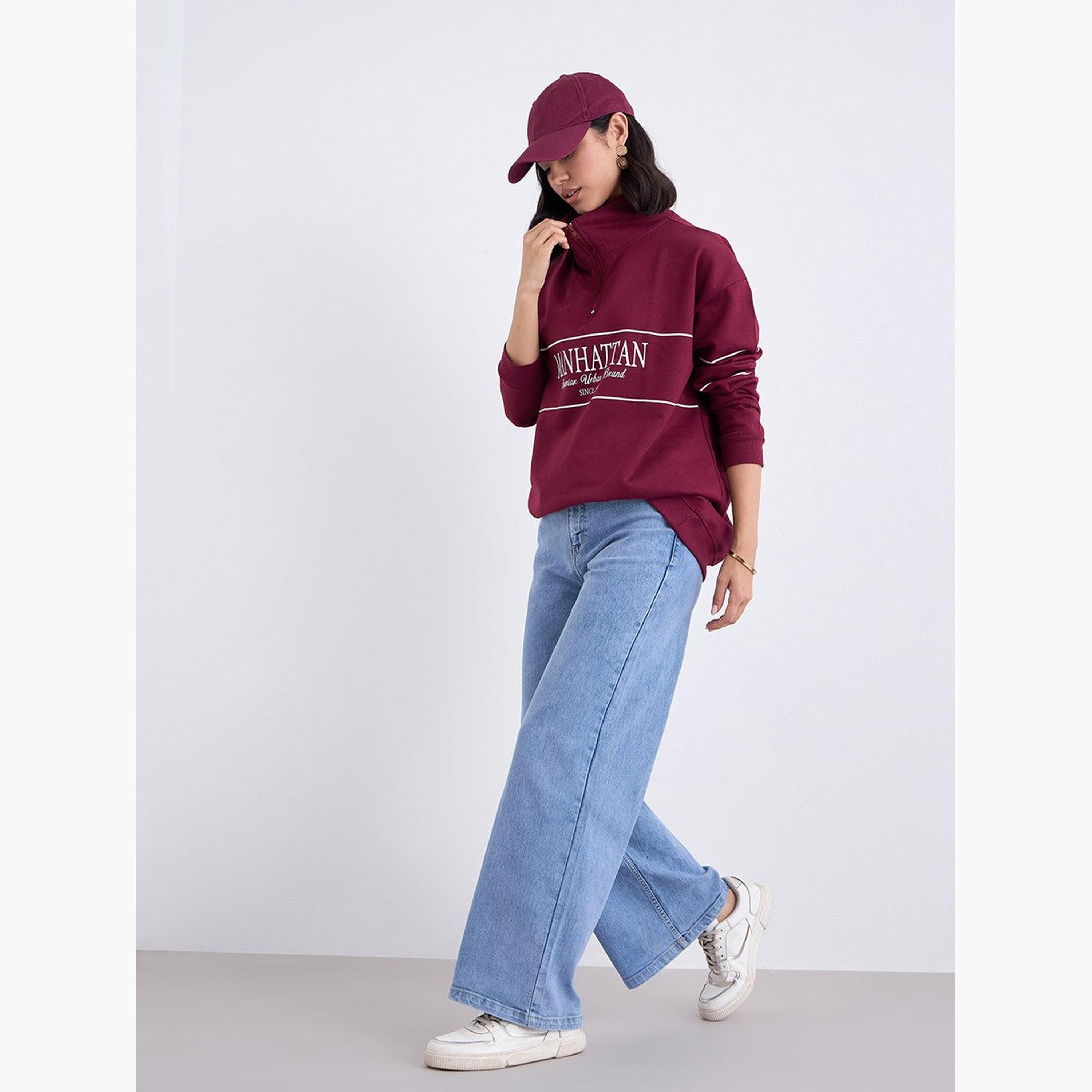 ستايلي - سويت شيرت للنساء طويل لون عنابي-women-winterwear-hoodiesandsweatshirts-sweatshirts-image-2