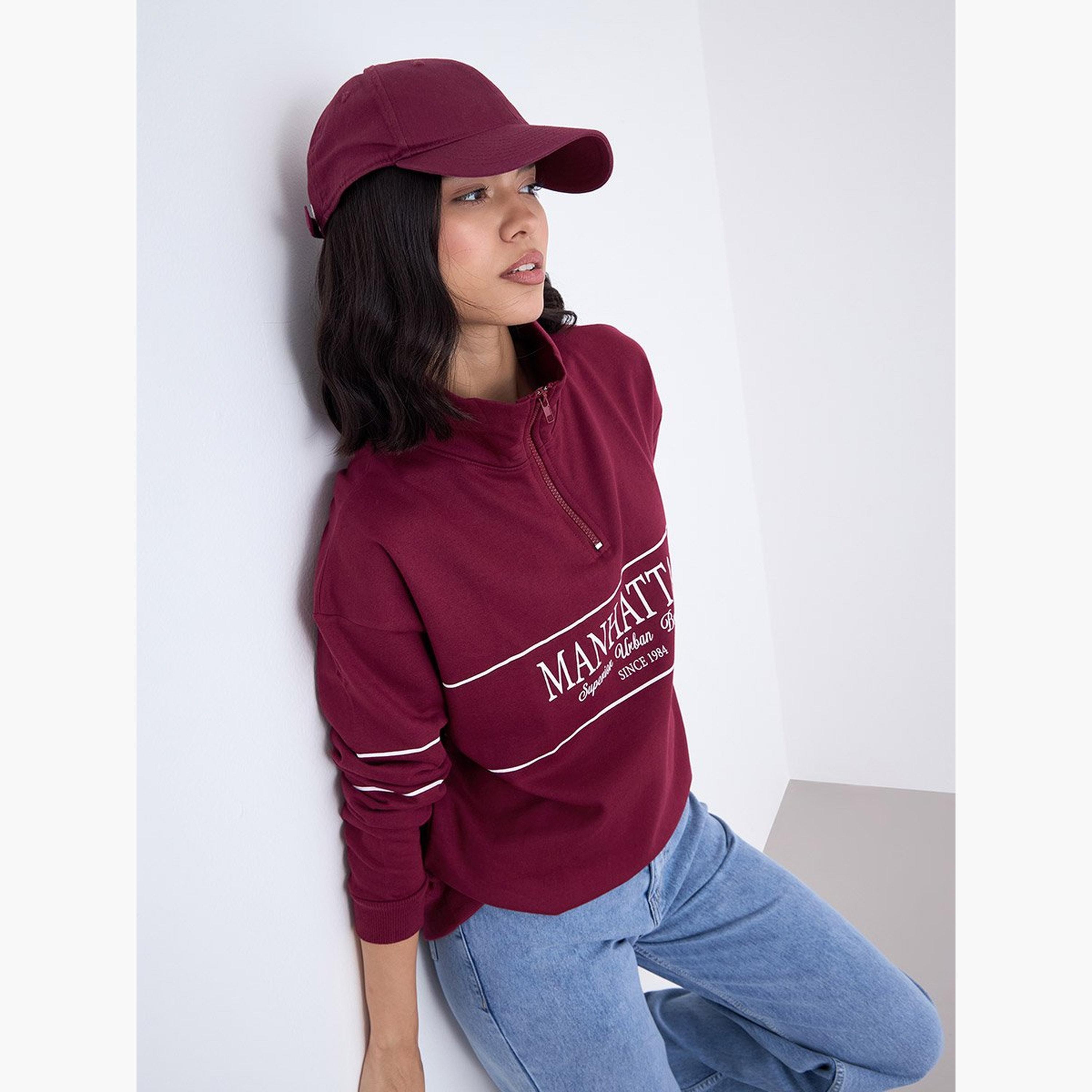 ستايلي - سويت شيرت للنساء طويل لون عنابي-women-clothing-hoodiesandsweatshirts-sweatshirts-image-3