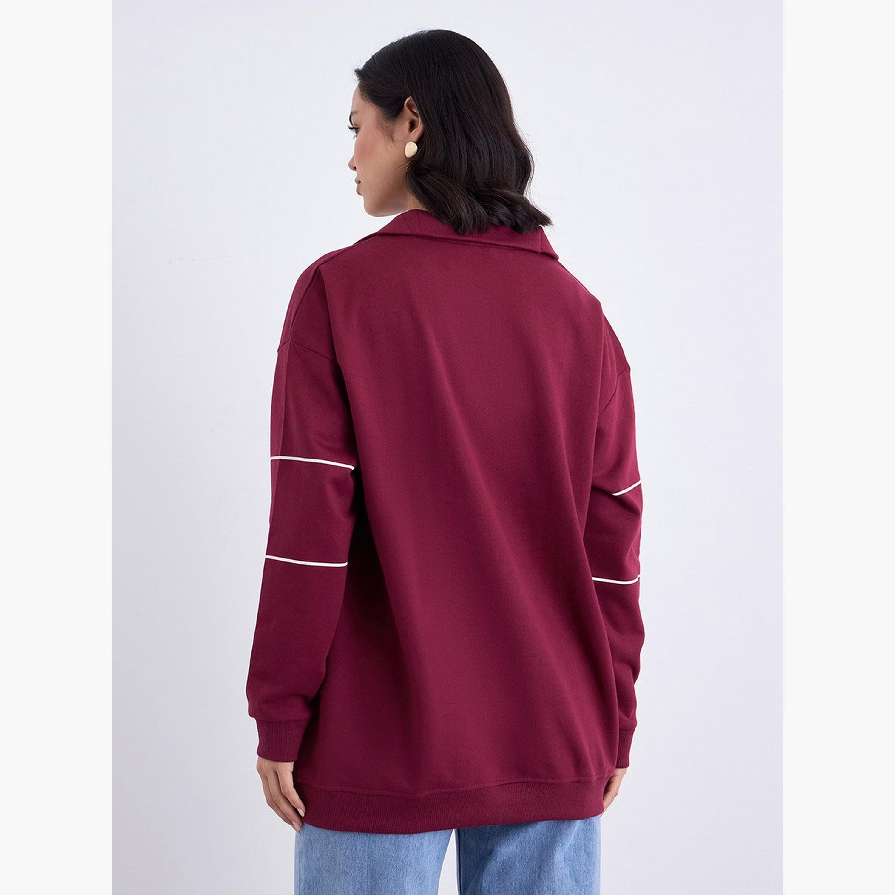 ستايلي - سويت شيرت للنساء طويل لون عنابي-women-clothing-hoodiesandsweatshirts-sweatshirts-image-5