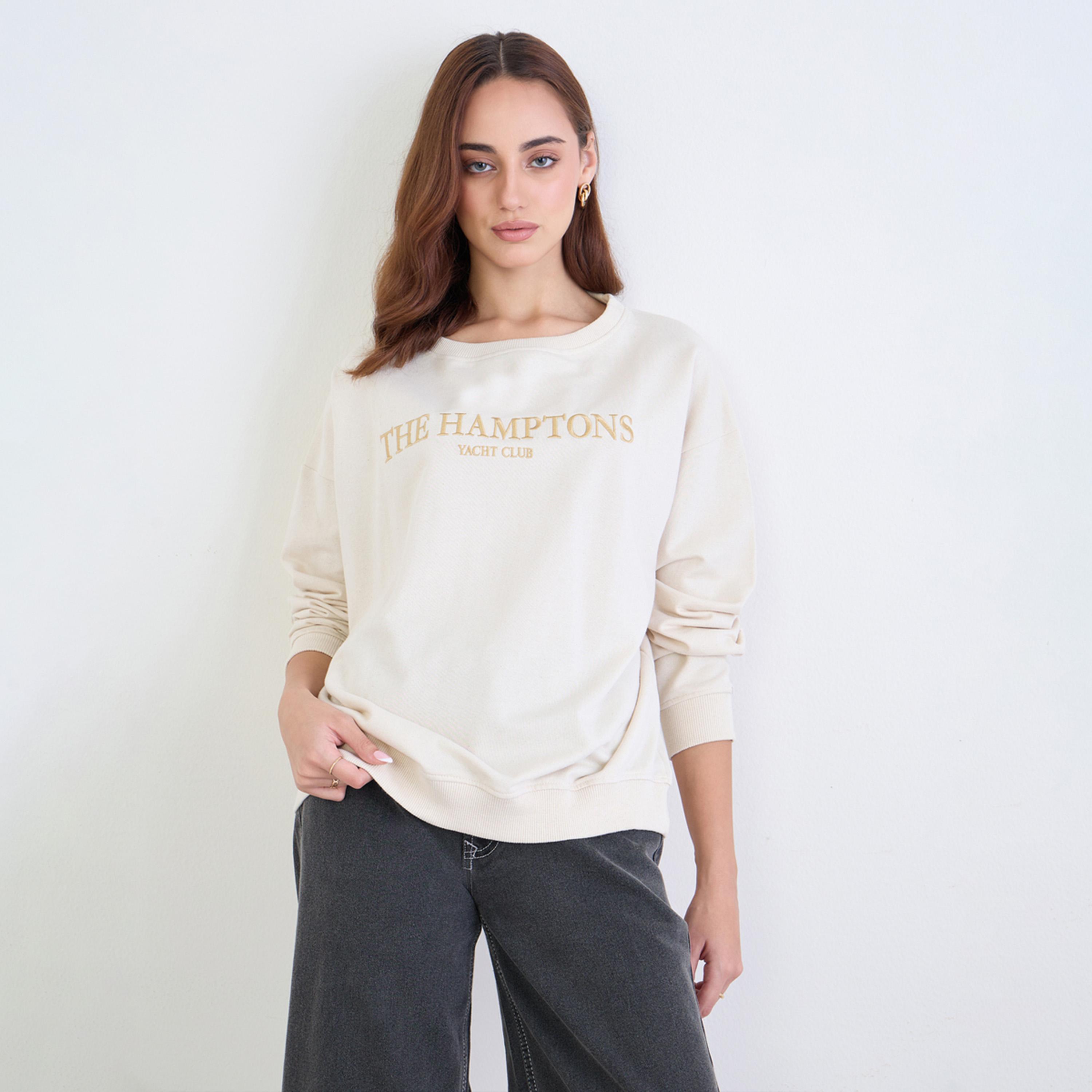 Styli The Hamptons Embroidered Round Neck Long Sleeves Women's Sweatshirt-women-clothing-hoodiesandsweatshirts-sweatshirts-image-1