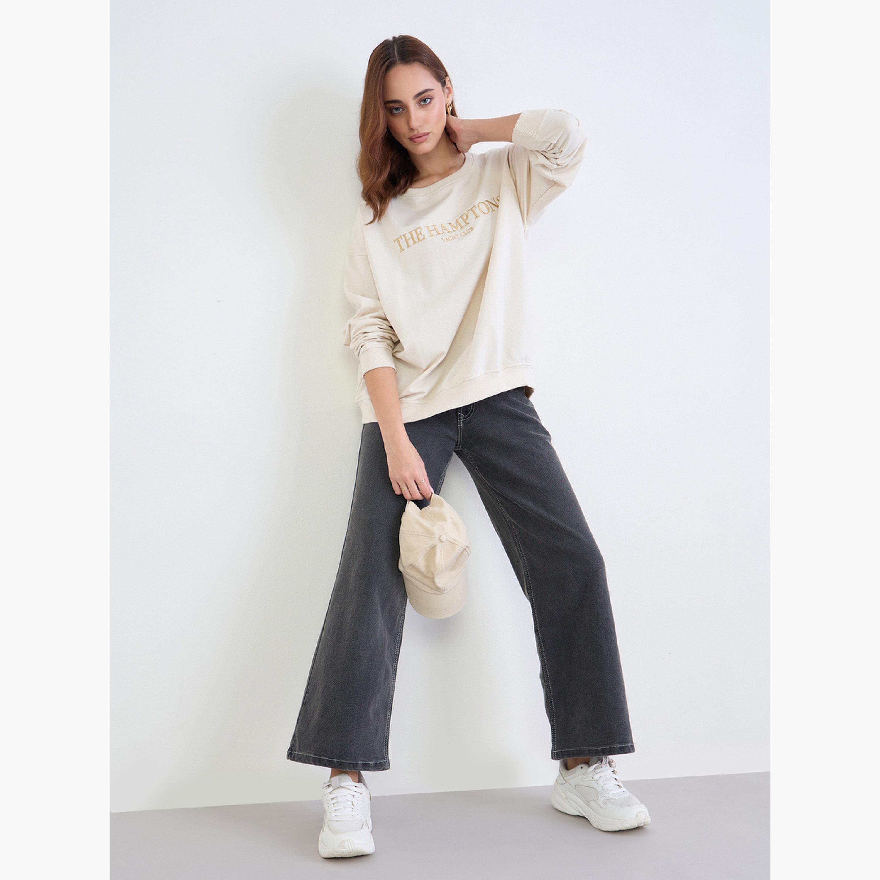 Styli The Hamptons Embroidered Round Neck Long Sleeves Women's Sweatshirt-women-clothing-hoodiesandsweatshirts-sweatshirts-image-2