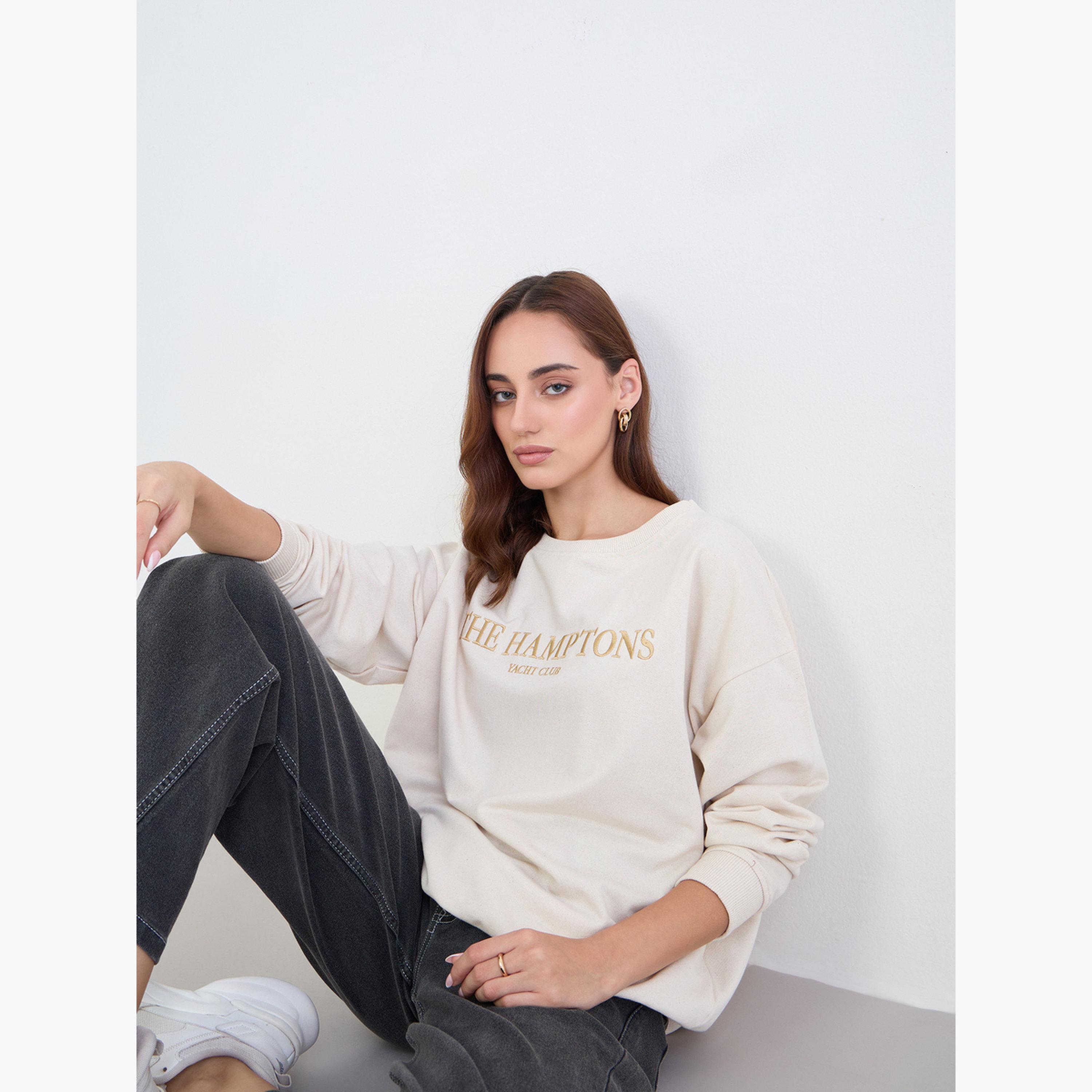 Styli The Hamptons Embroidered Round Neck Long Sleeves Women's Sweatshirt-women-clothing-hoodiesandsweatshirts-sweatshirts-image-3