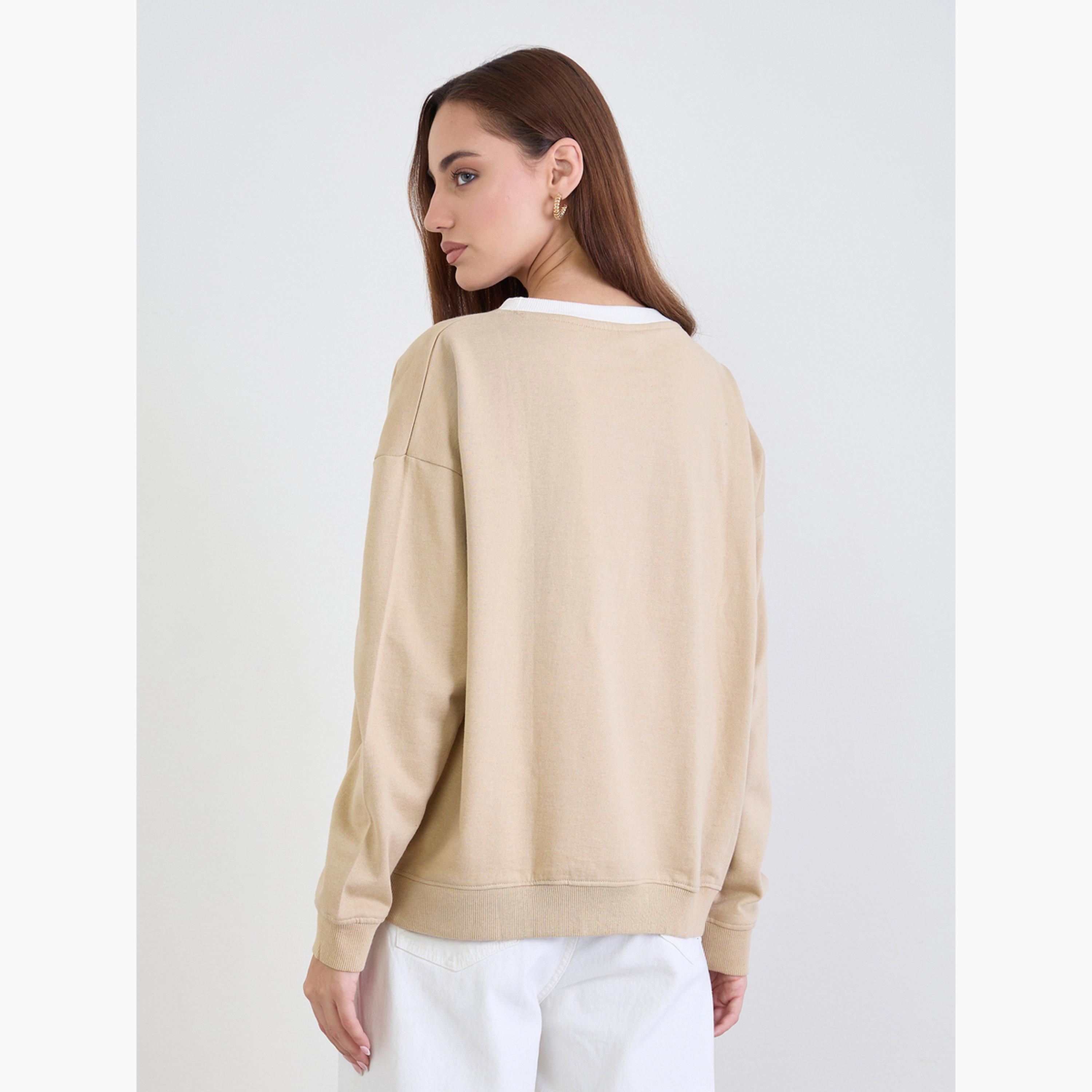 ستايلي - سويت شيرت مقاس كبير اوفر سايز  بطبعة جرافيكية لون بني-women-winterwear-hoodiesandsweatshirts-sweatshirts-image-5