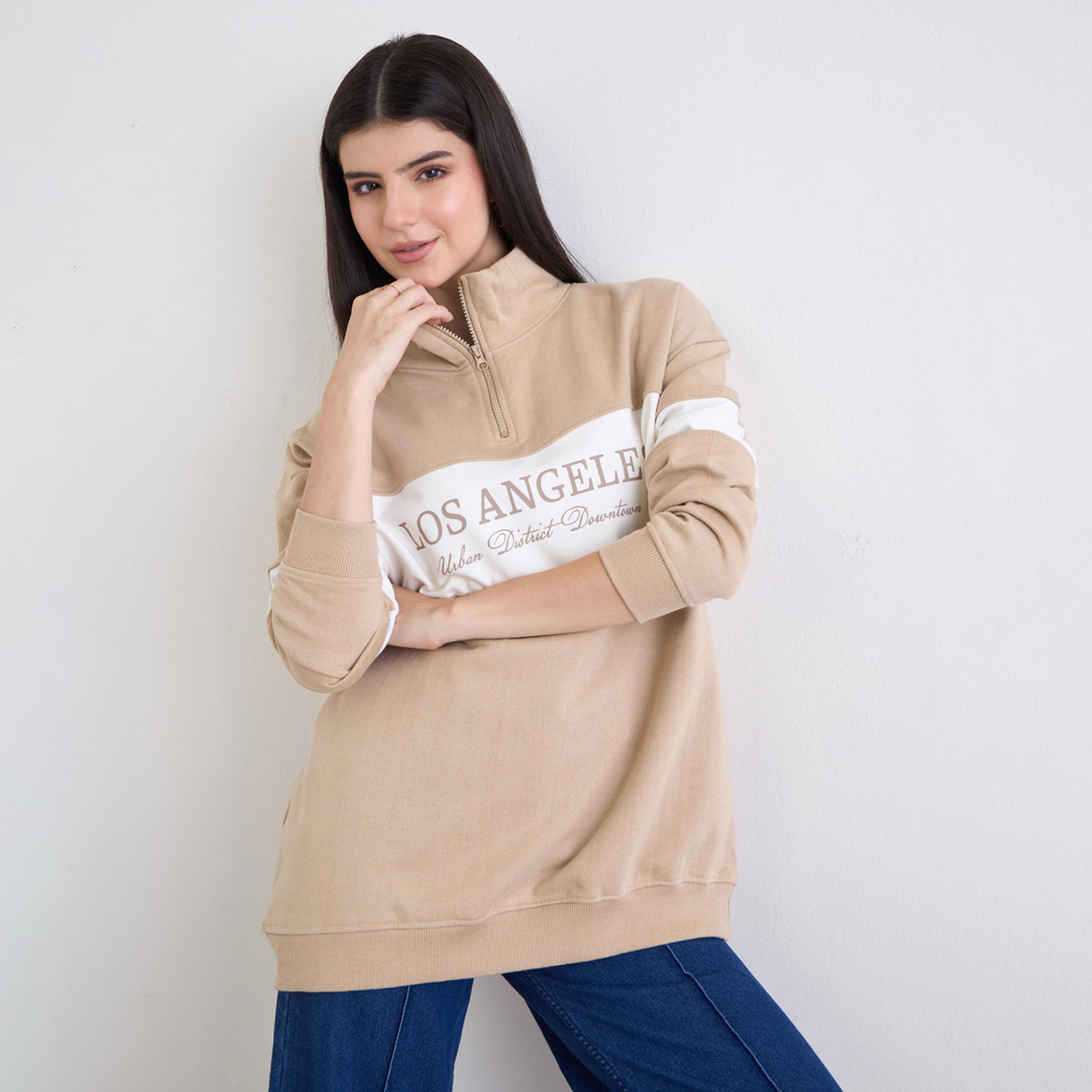 Styli Los Angeles Print High Neck Long Sleeves Women's Sweatshirt-women-clothing-hoodiesandsweatshirts-sweatshirts-image-1