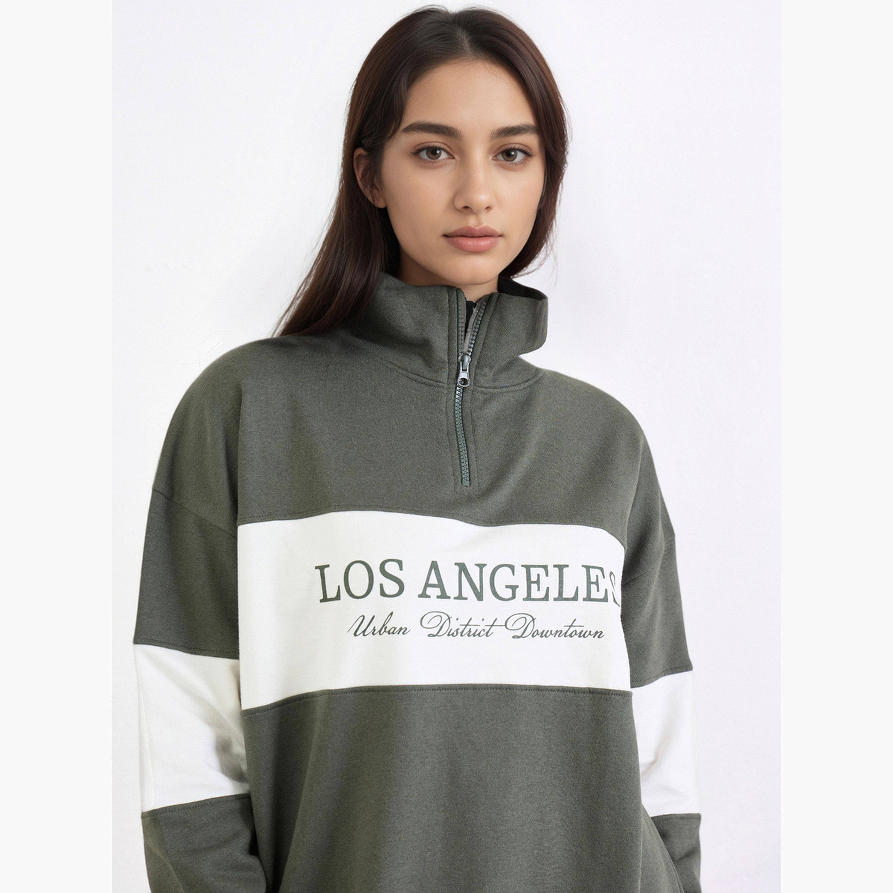 ستايلي - سويت شيرت طويل بطبعة شعار لون أخضر-women-winterwear-hoodiesandsweatshirts-sweatshirts-image-3