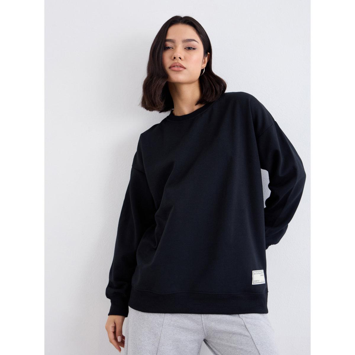 Styli Longline Black Oversized Sweatshirt-women-winterwear-hoodiesandsweatshirts-hoodies-image-2