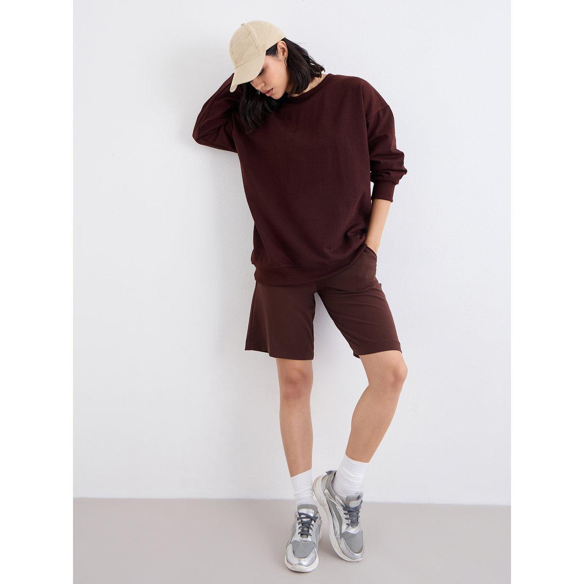 Styli Women Longline Brown Sweatshirt-women-winterwear-hoodiesandsweatshirts-hoodies-image-1
