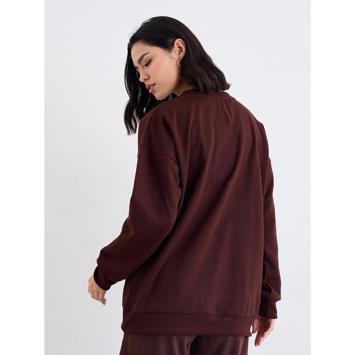 Styli Women Longline Brown Sweatshirt-women-winterwear-hoodiesandsweatshirts-hoodies-image-4