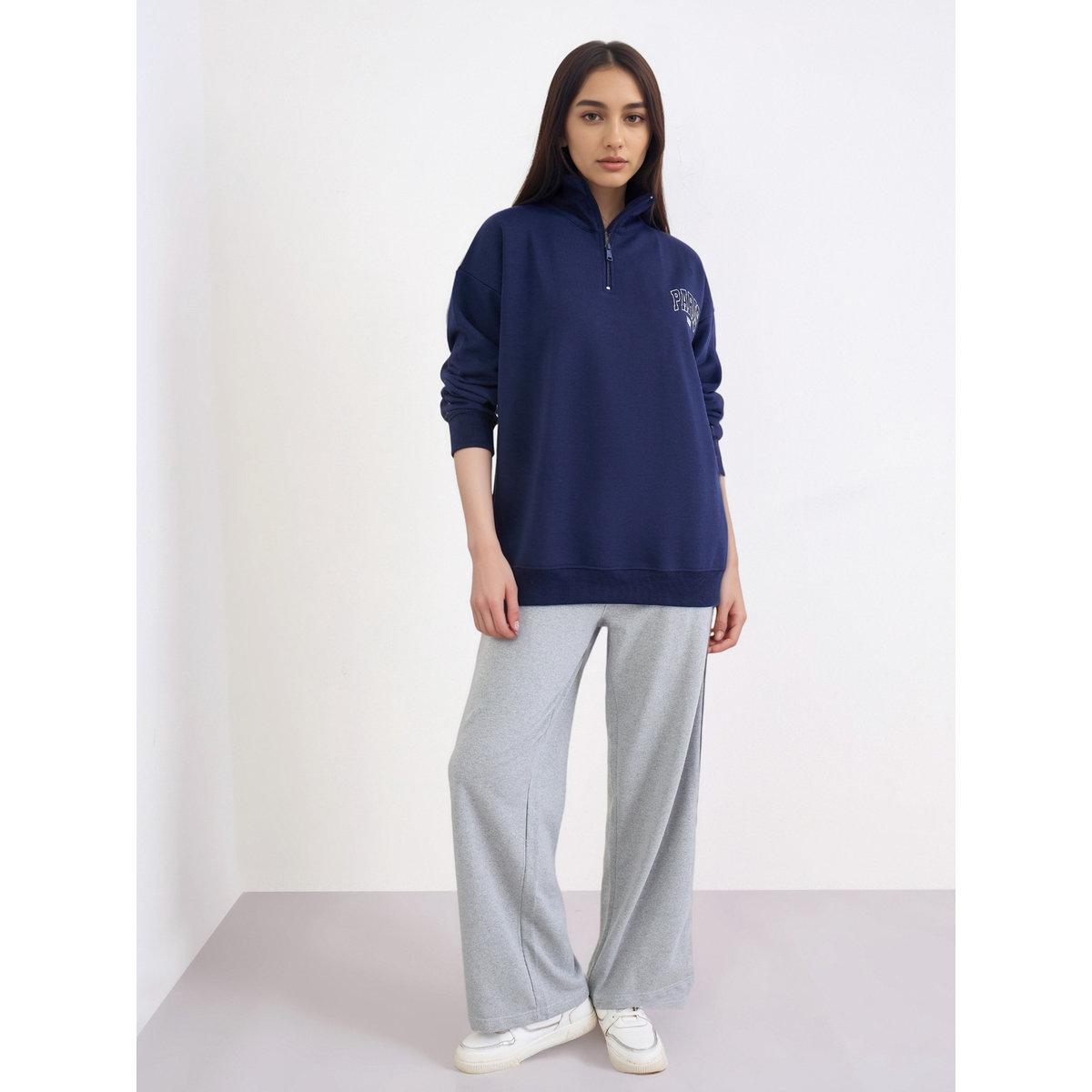 Styli Navy Blue Paris Print Longline Sweatshirt-women-winterwear-hoodiesandsweatshirts-hoodies-image-2