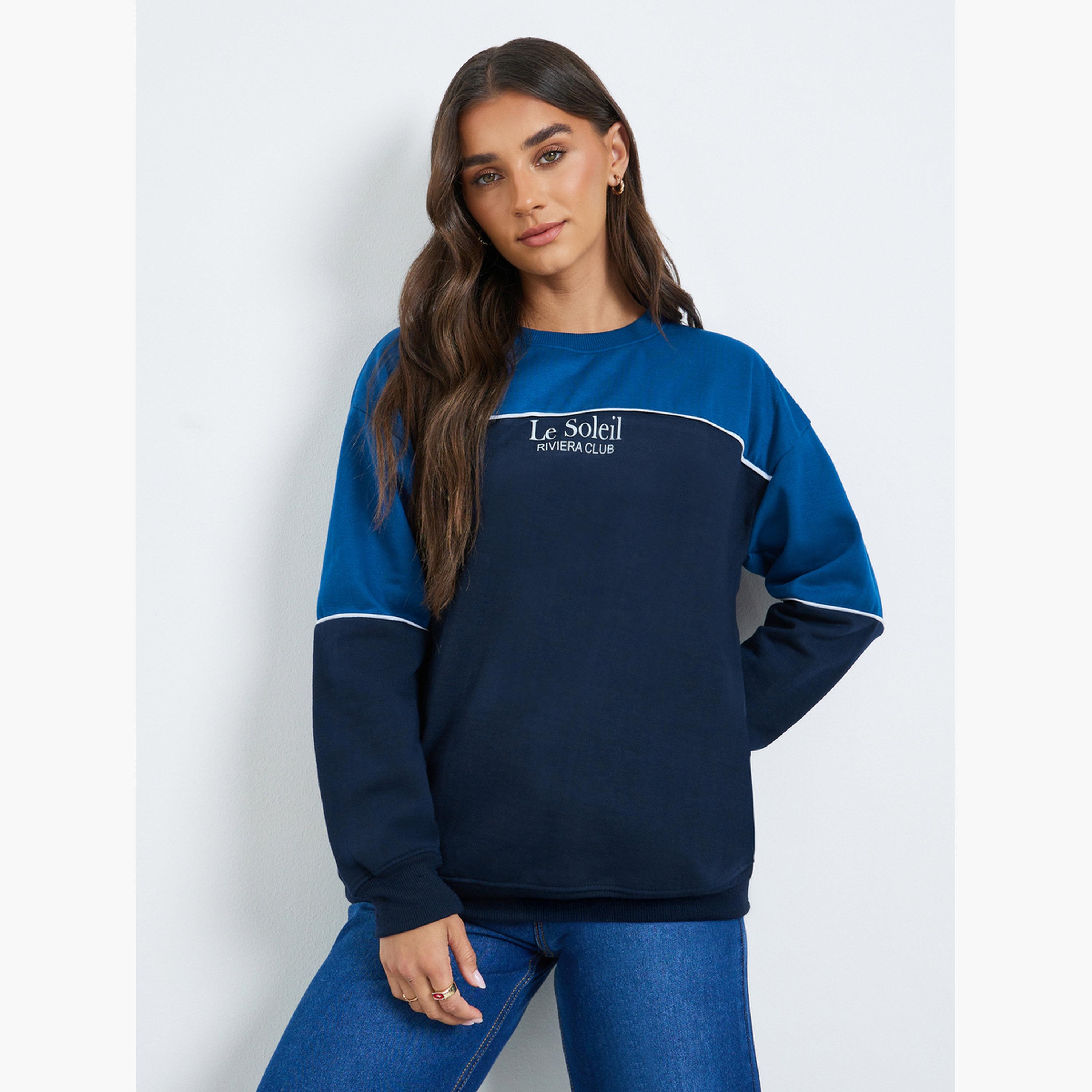 سويت شيرت بنمط كتل الالوان مع طبعة كتابة-women-clothing-hoodiesandsweatshirts-sweatshirts-image-1