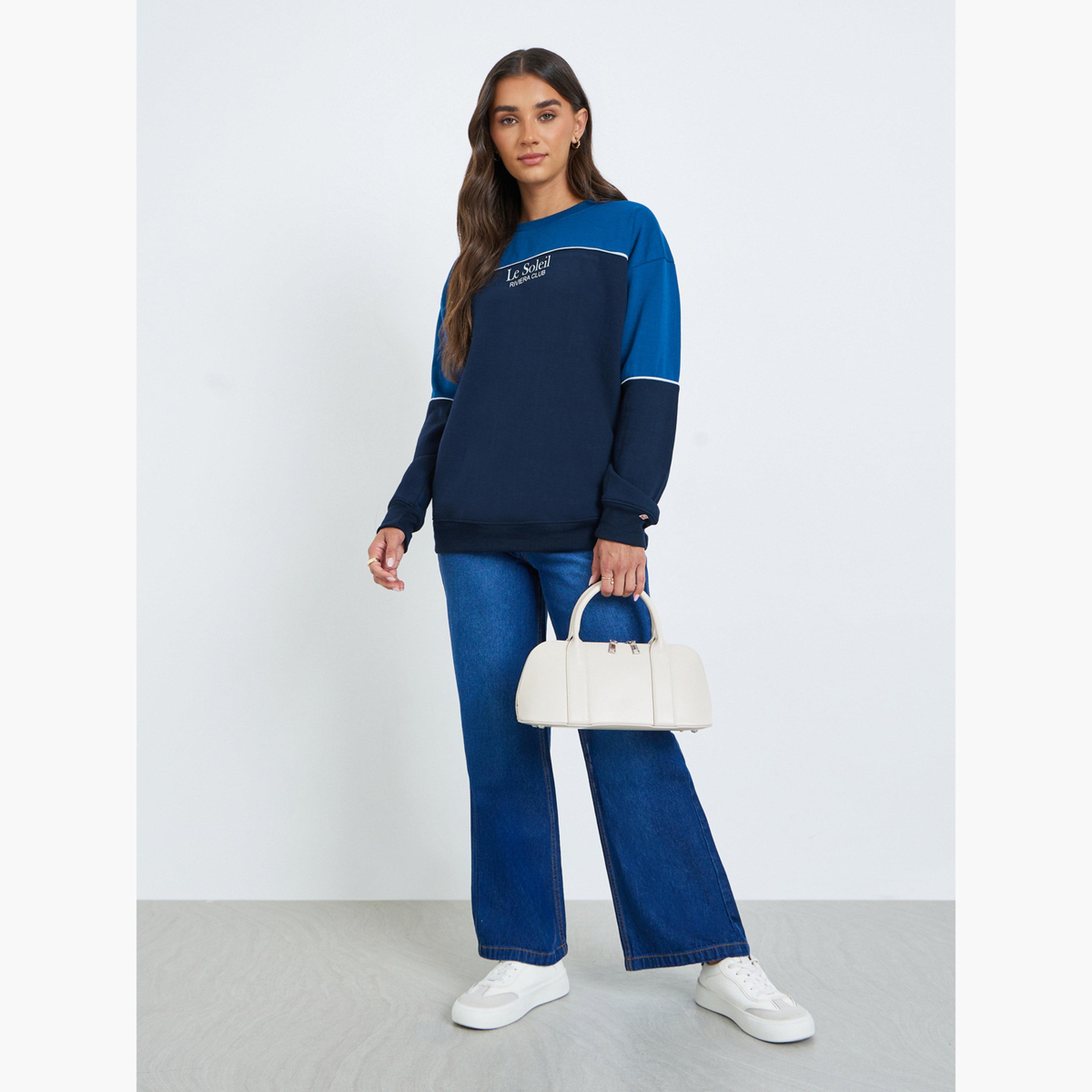 Styli Women Color Block Slogan Print Sweatshirt-women-clothing-hoodiesandsweatshirts-sweatshirts-image-2
