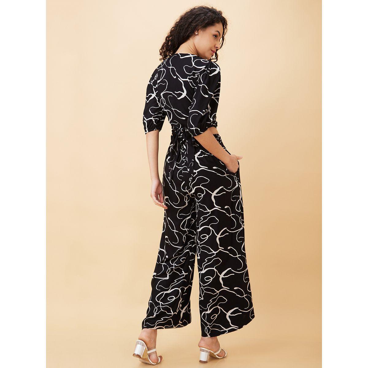 Globus X Styli Abstract Print Tie Back Crop Top and Flared Palazzos Co-Ords-women-clothing-coordsets-image-3
