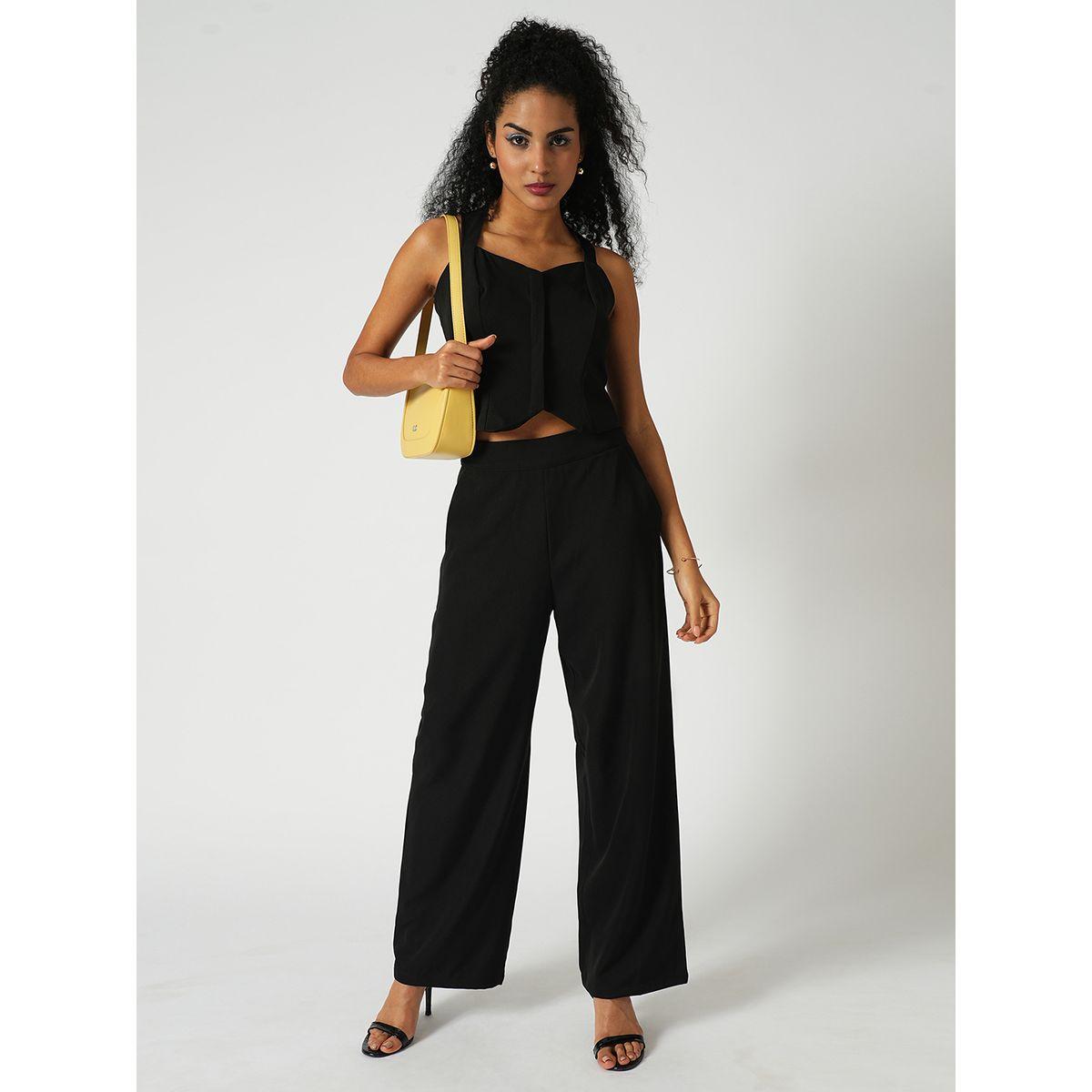 طقم منسق من بنطال وبلوزة قصيرة بتفاصيل كروس-women-clothing-coordsets-image-1