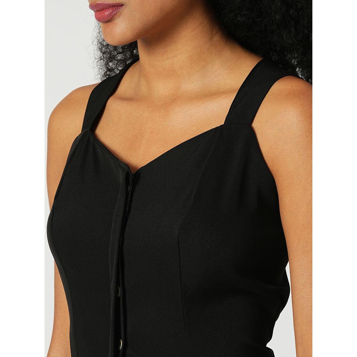 Globus X Styli Women Black Cross Strap Back Crop Top and Trousers Co-Ords-women-clothing-coordsets-image-4
