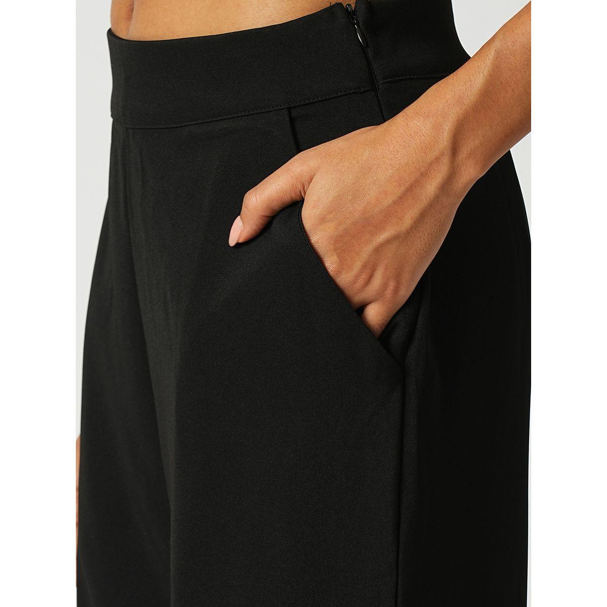 Globus X Styli Women Black Cross Strap Back Crop Top and Trousers Co-Ords-women-clothing-coordsets-image-5