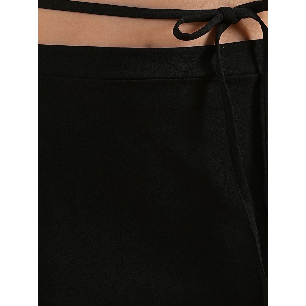 Globus X Styli Women Black Tie-Up Wrap Crop Top and Skirt Co-Ords-women-clothing-coordsets-image-5