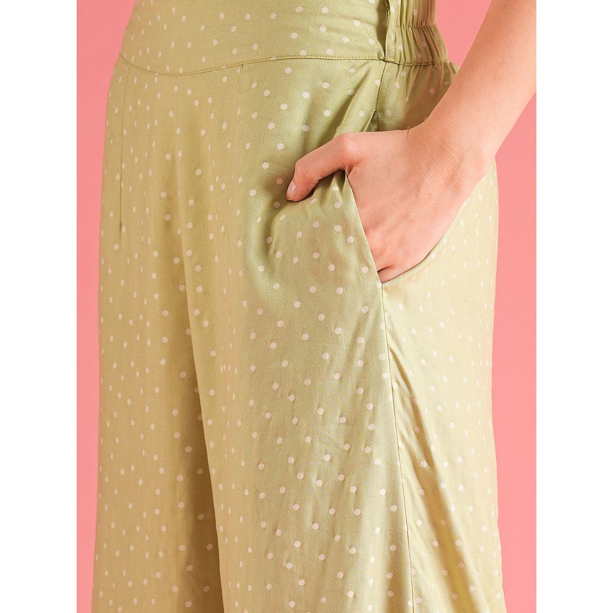 Globus X Styli Women Green Polka Dot Print Wrap Tie Back Top and Palazzos Co-Ords-women-clothing-coordsets-image-5
