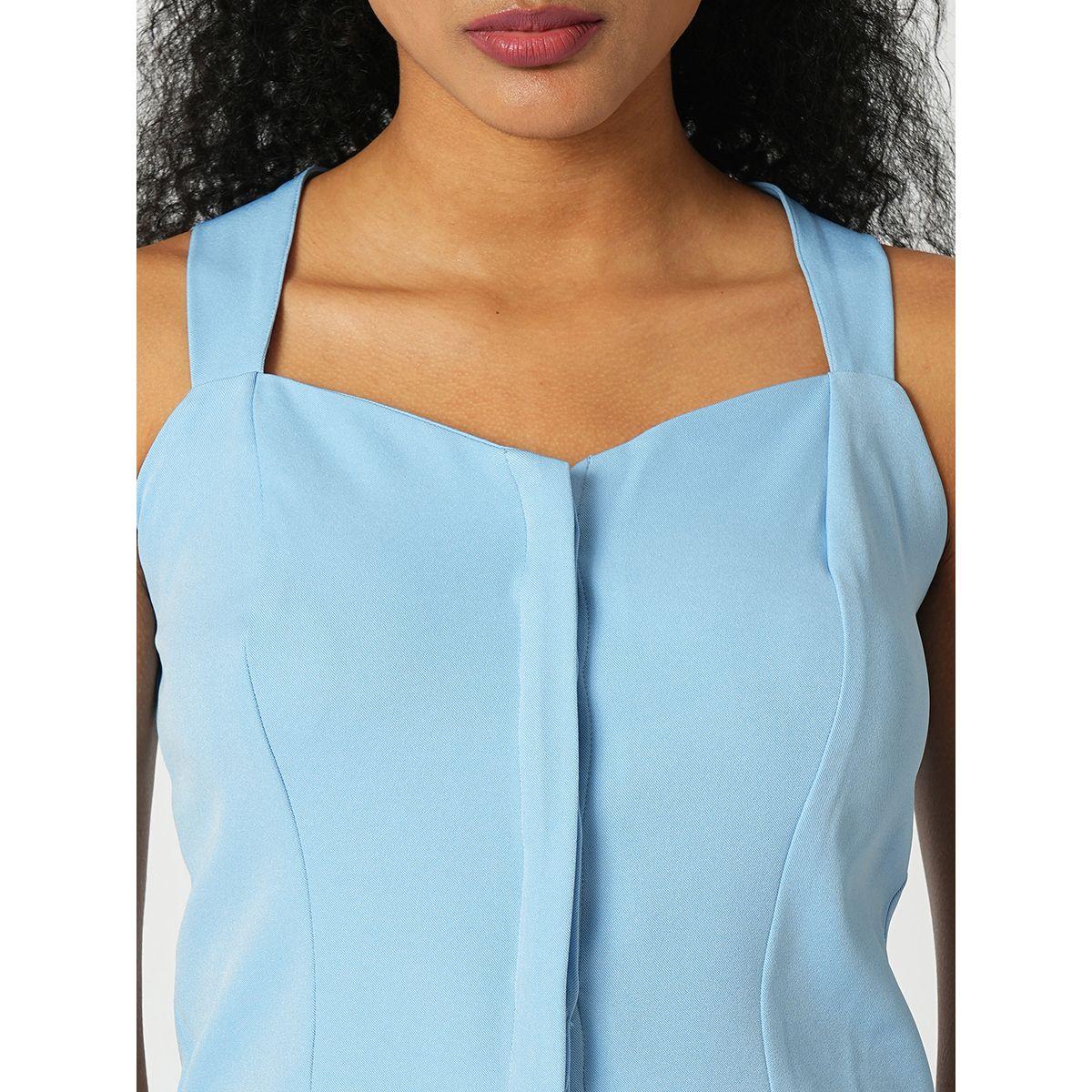 Globus X Styli Women Blue Cross Strap Back Crop Top and Trousers Co-Ords-women-clothing-coordsets-image-4