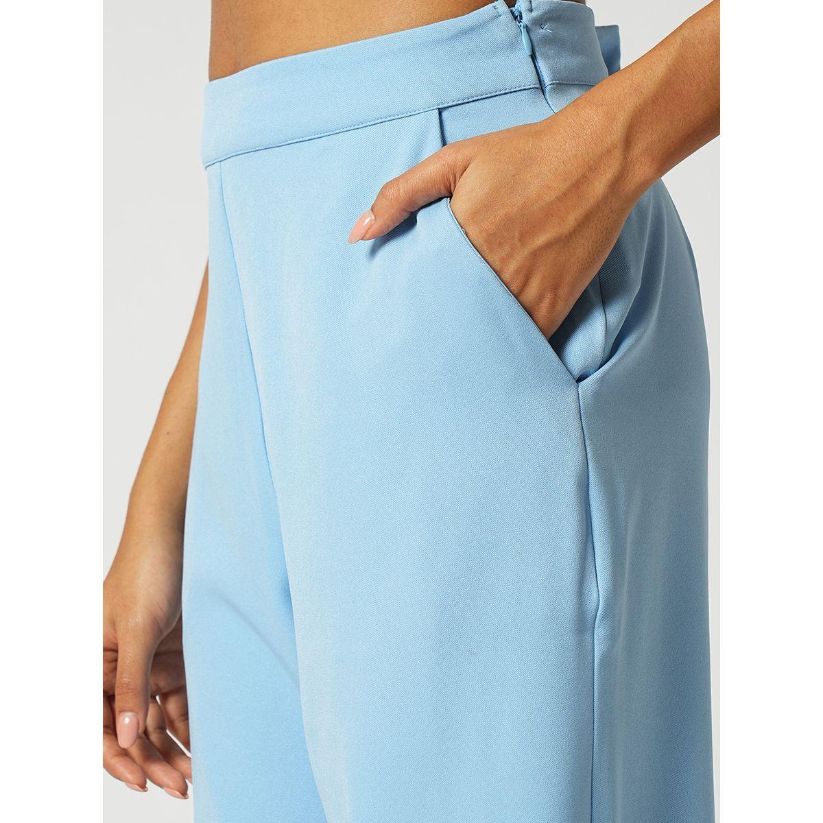Globus X Styli Women Blue Cross Strap Back Crop Top and Trousers Co-Ords-women-clothing-coordsets-image-5